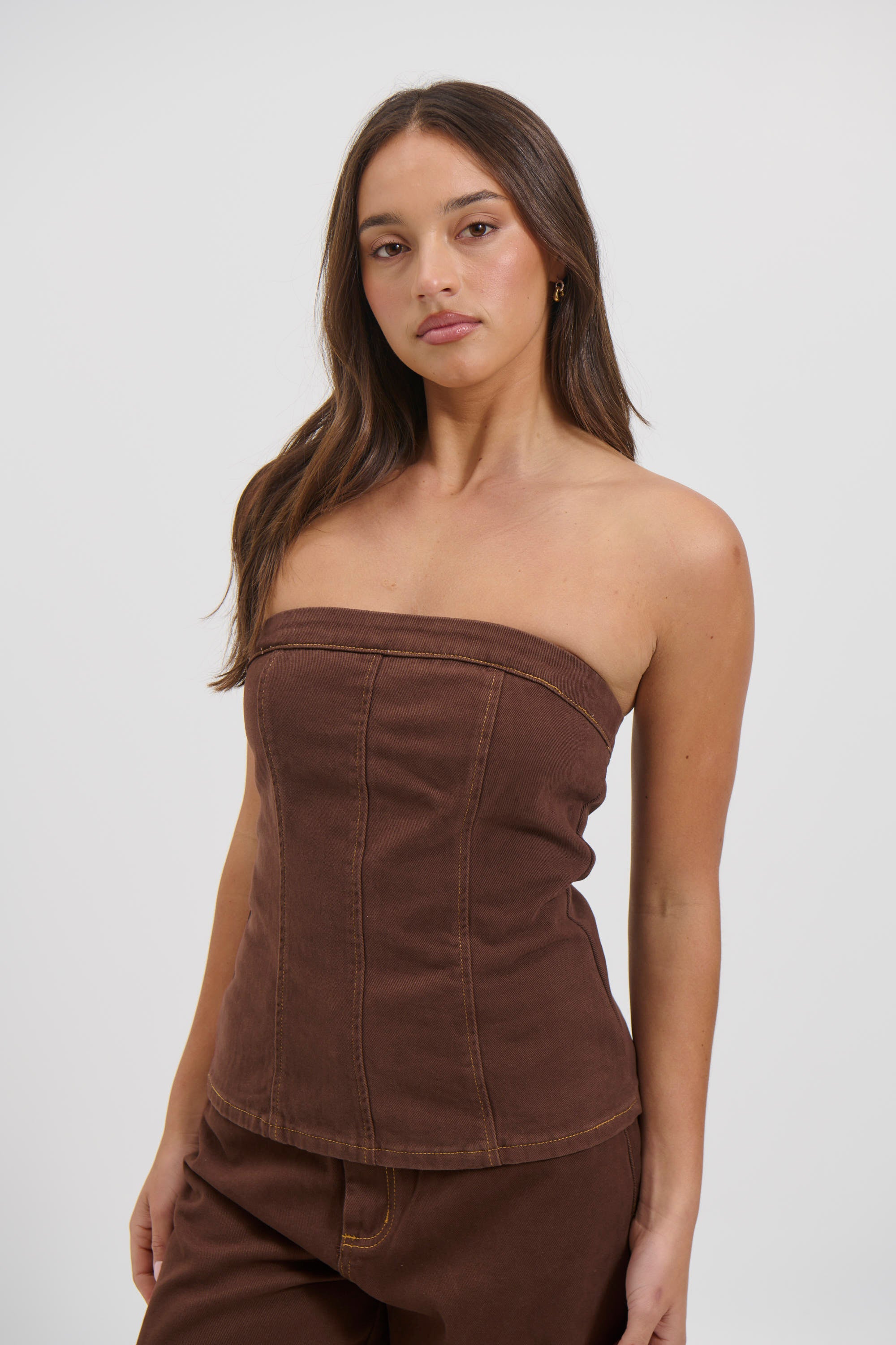 Lex Denim Corset Top Chocolate