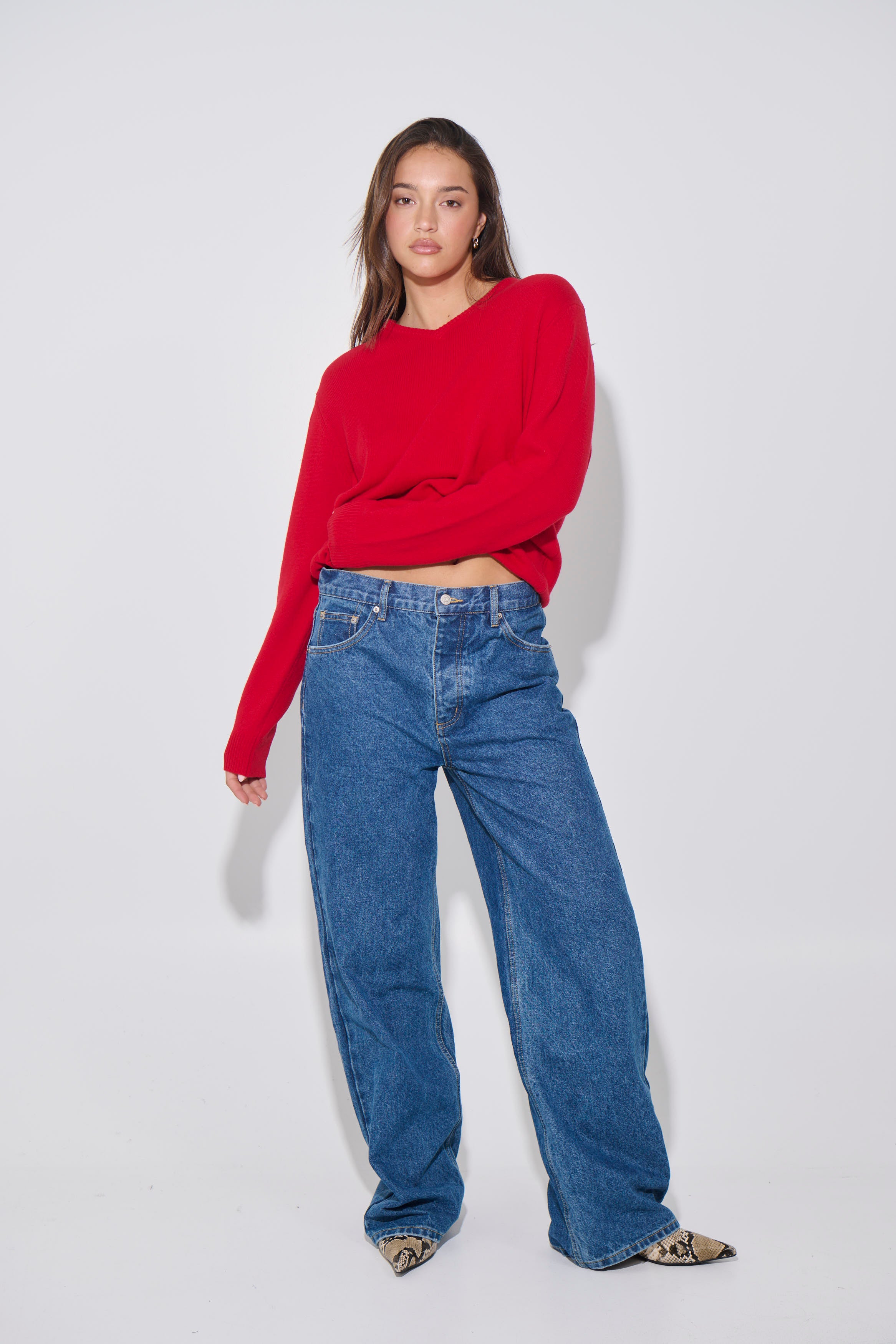 Billie V Neck Sweater Cherry Red
