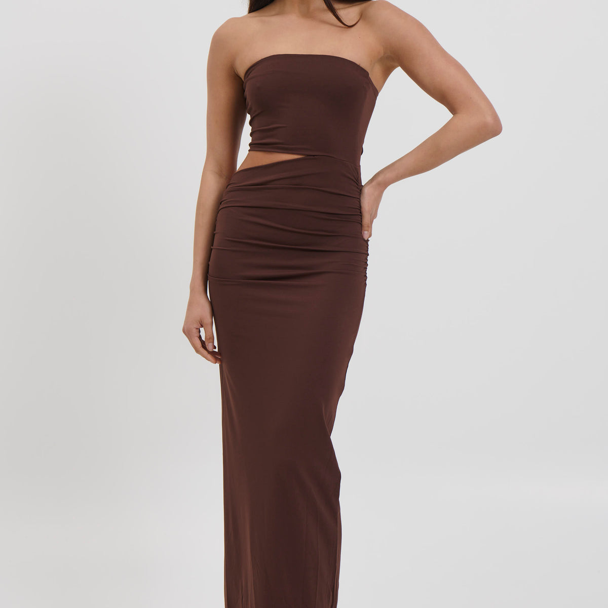 bronze snake brown dress Sarena Midi Dress Chocolate