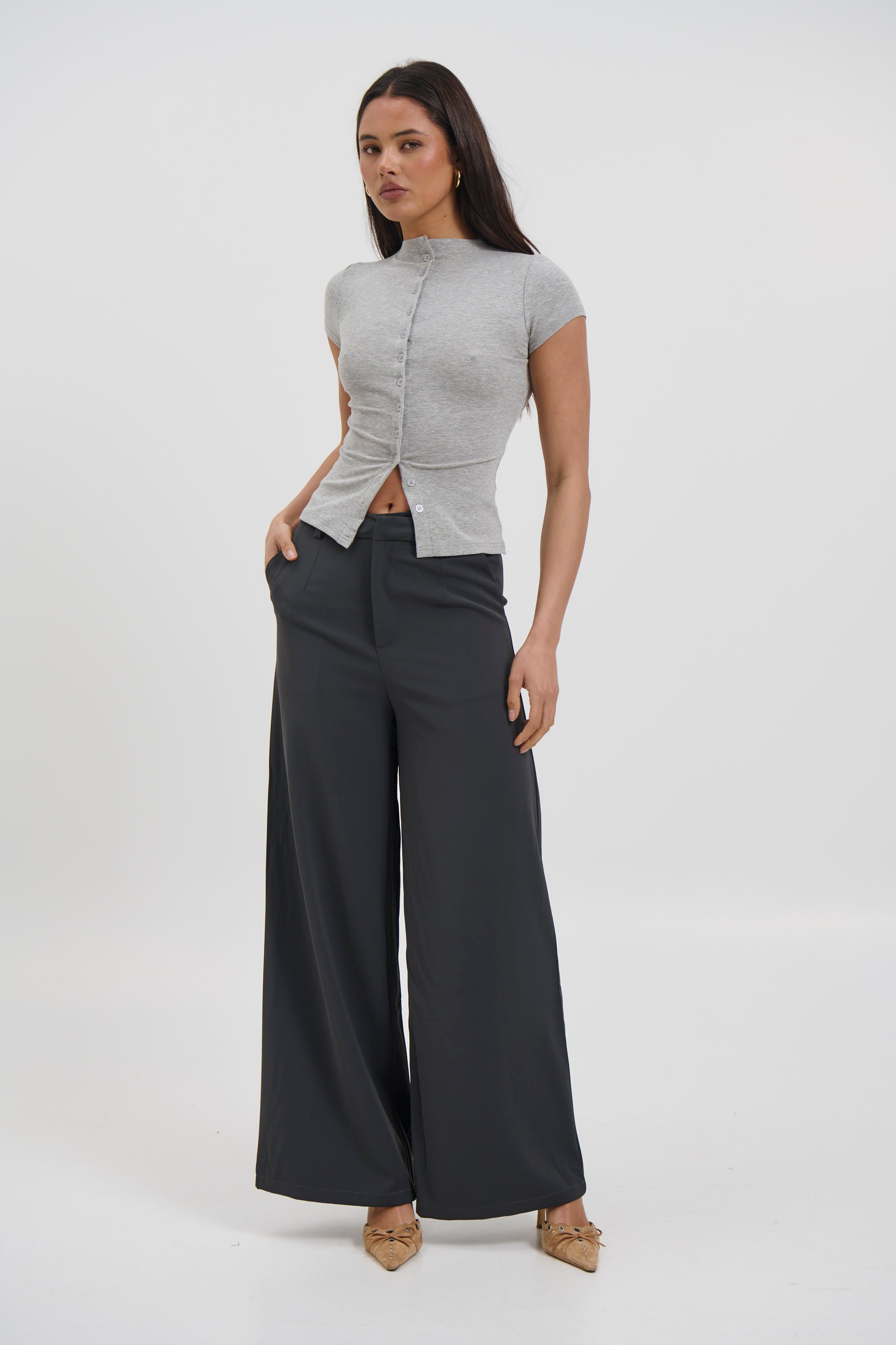 Jessica Button Up Top Grey