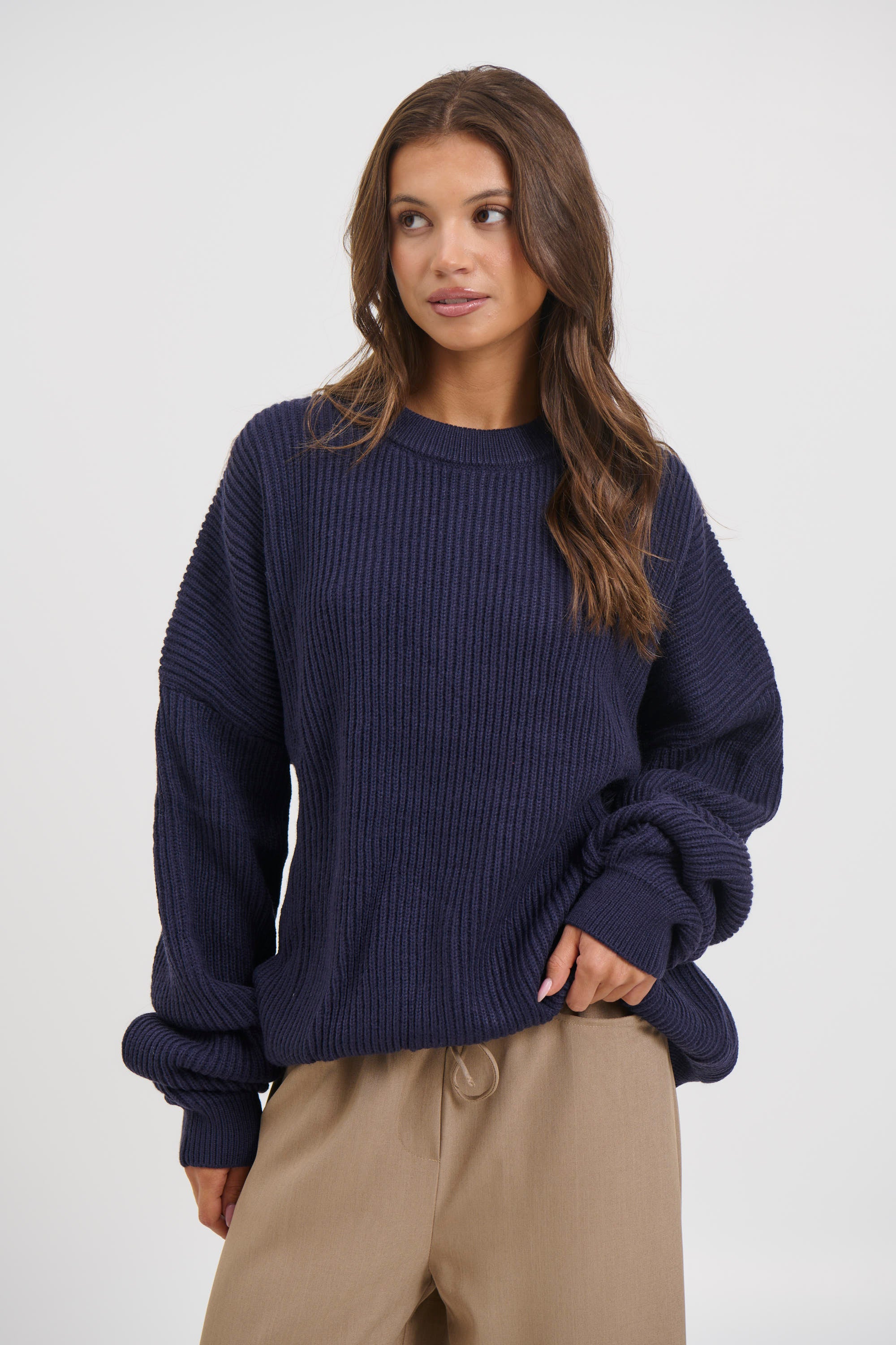 Unisex Drop Sleeve Heavy Knit Navy