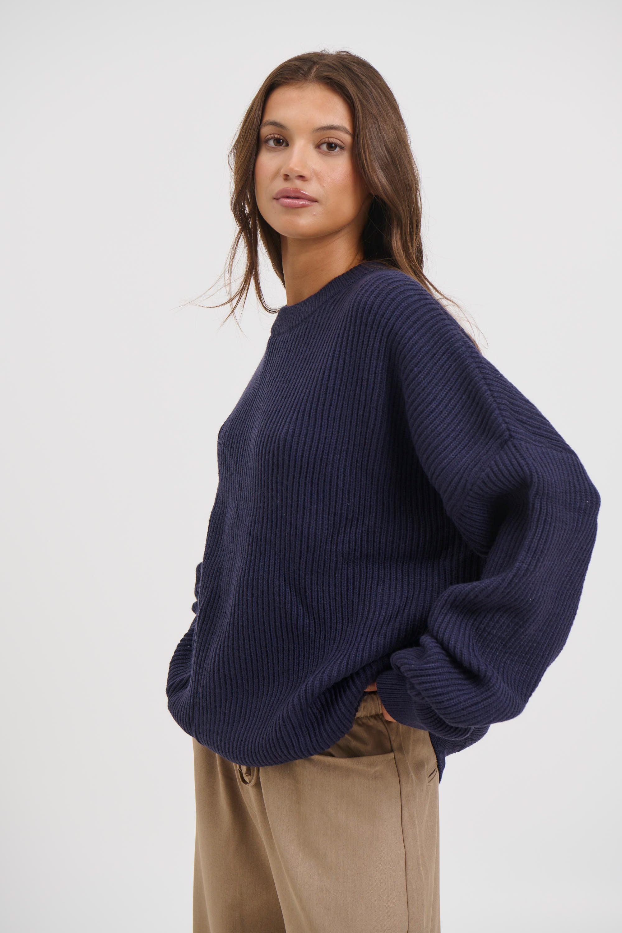 Unisex Drop Sleeve Heavy Knit Navy