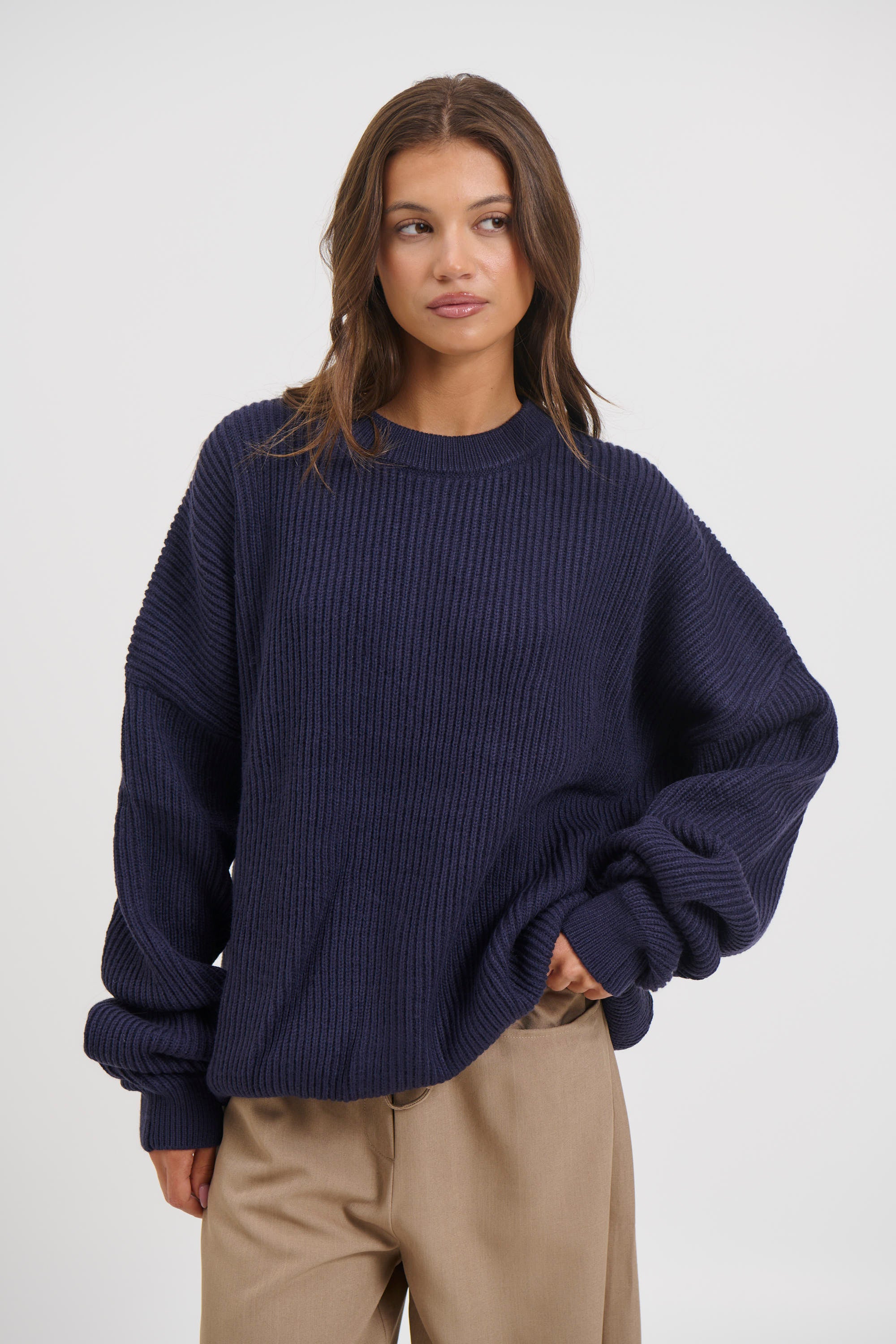 Unisex Drop Sleeve Heavy Knit Navy