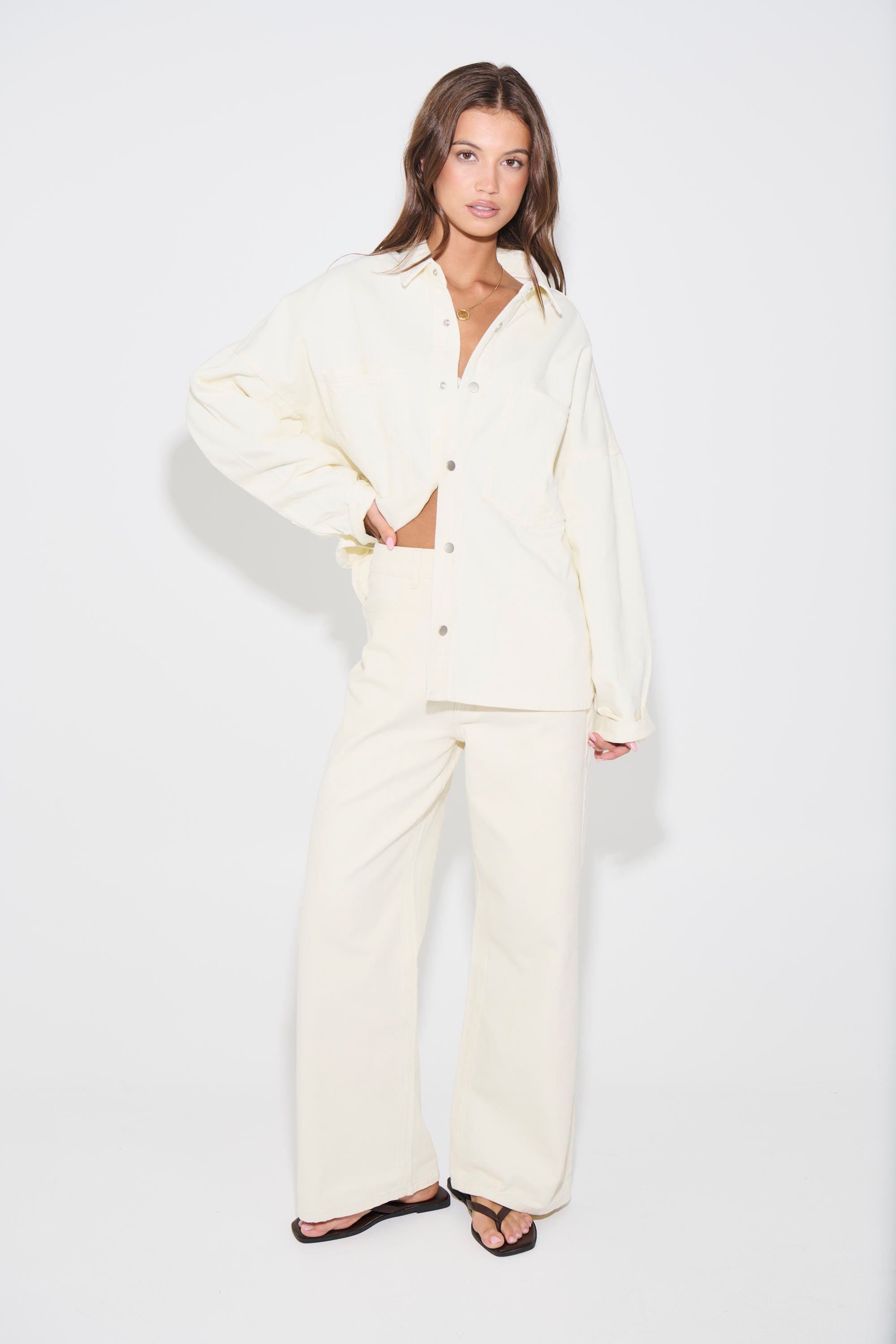 Unisex Heavyweight Denim Shirt Ivory