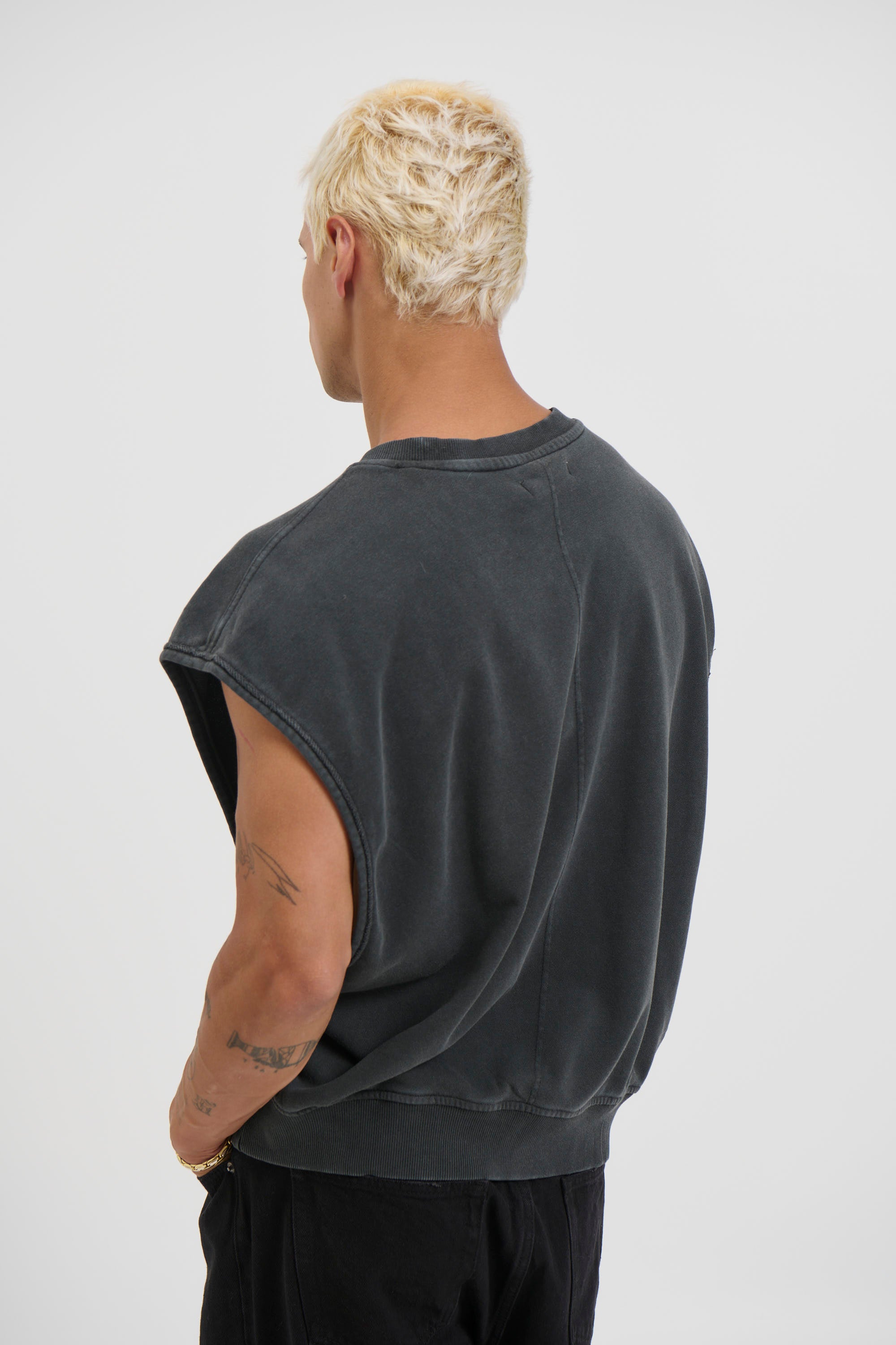 Cropped Fleece Ribbed Tank Charcoal