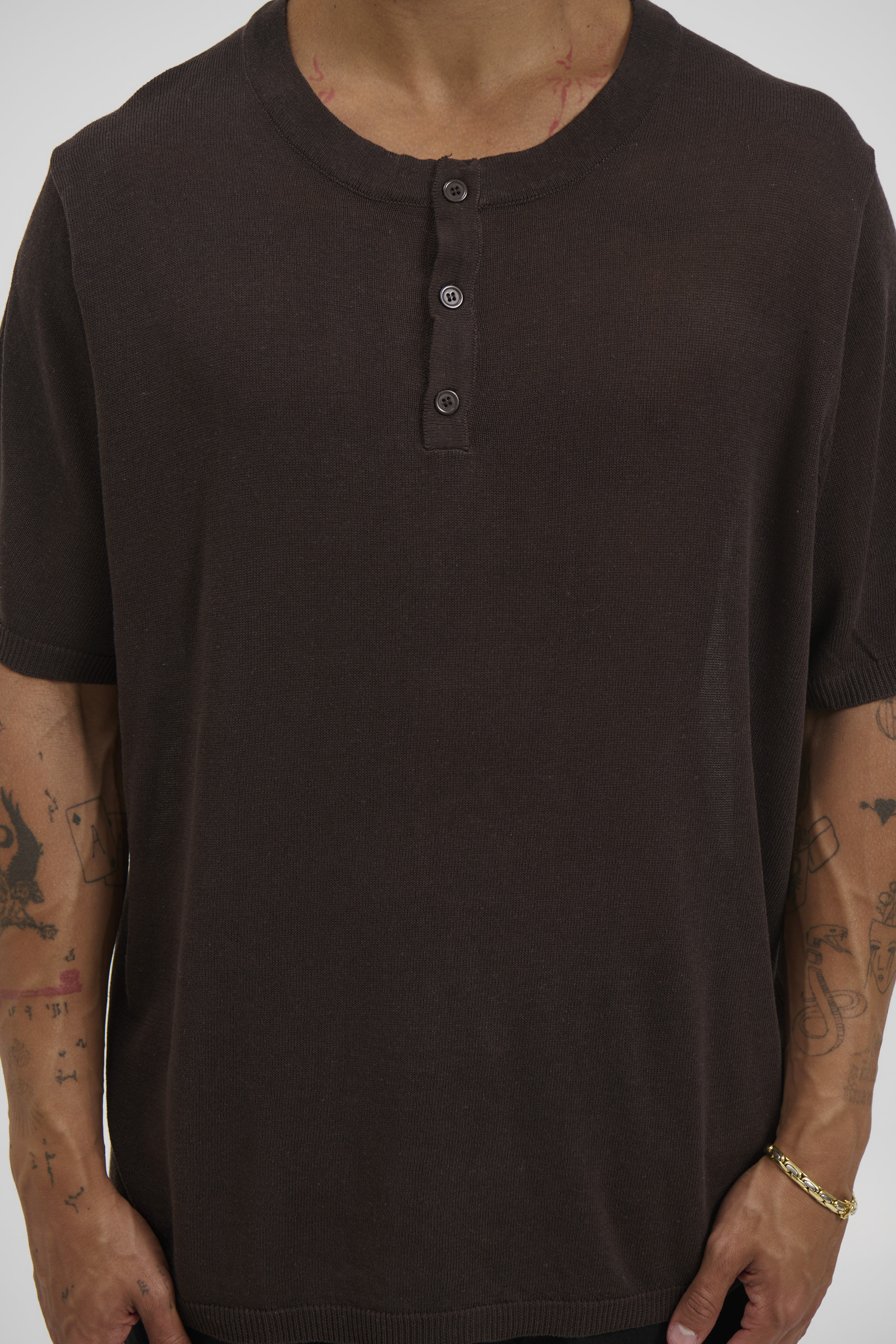 Knitted Henley Tee Chocolate