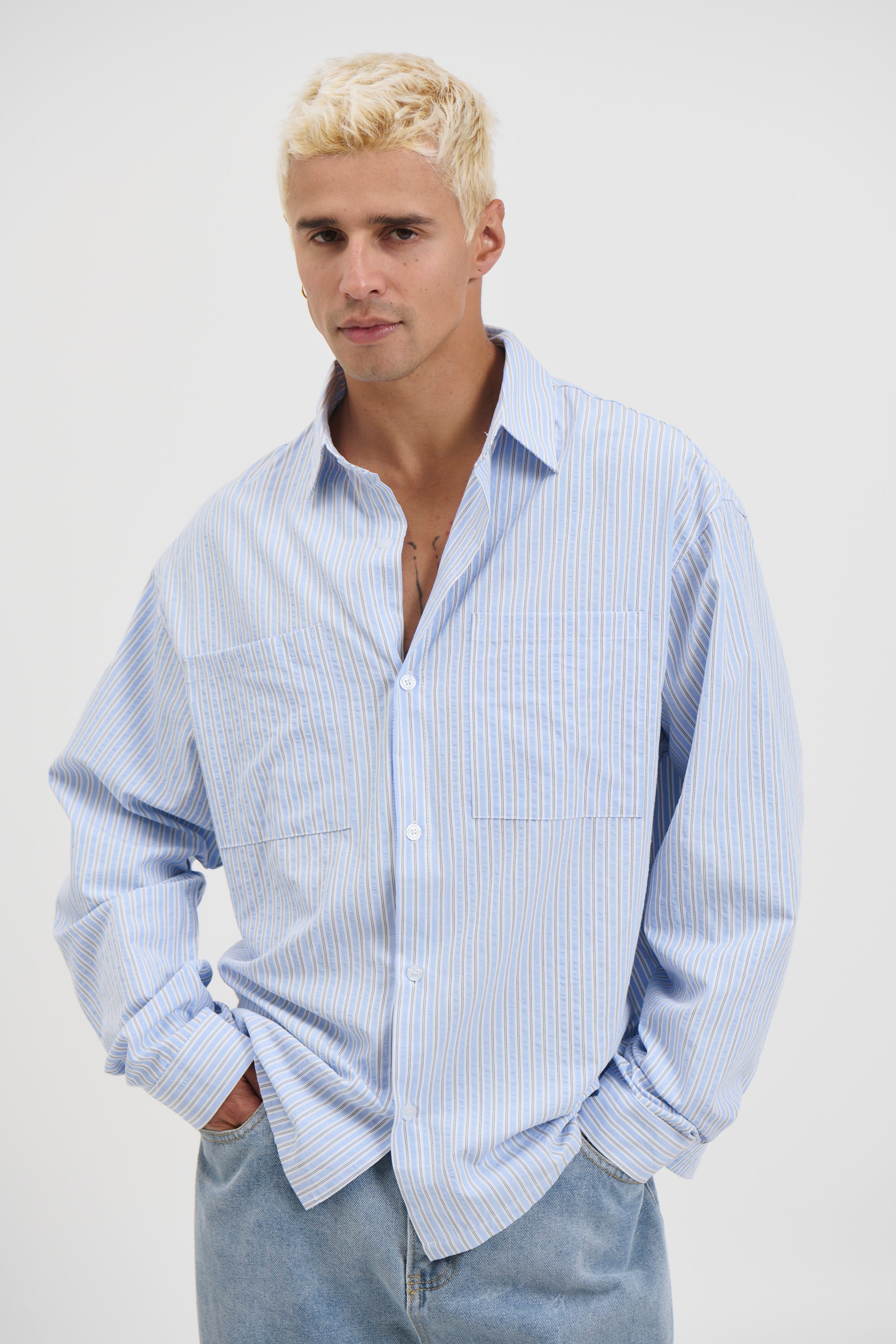 Miles Stripe Shirt Blue