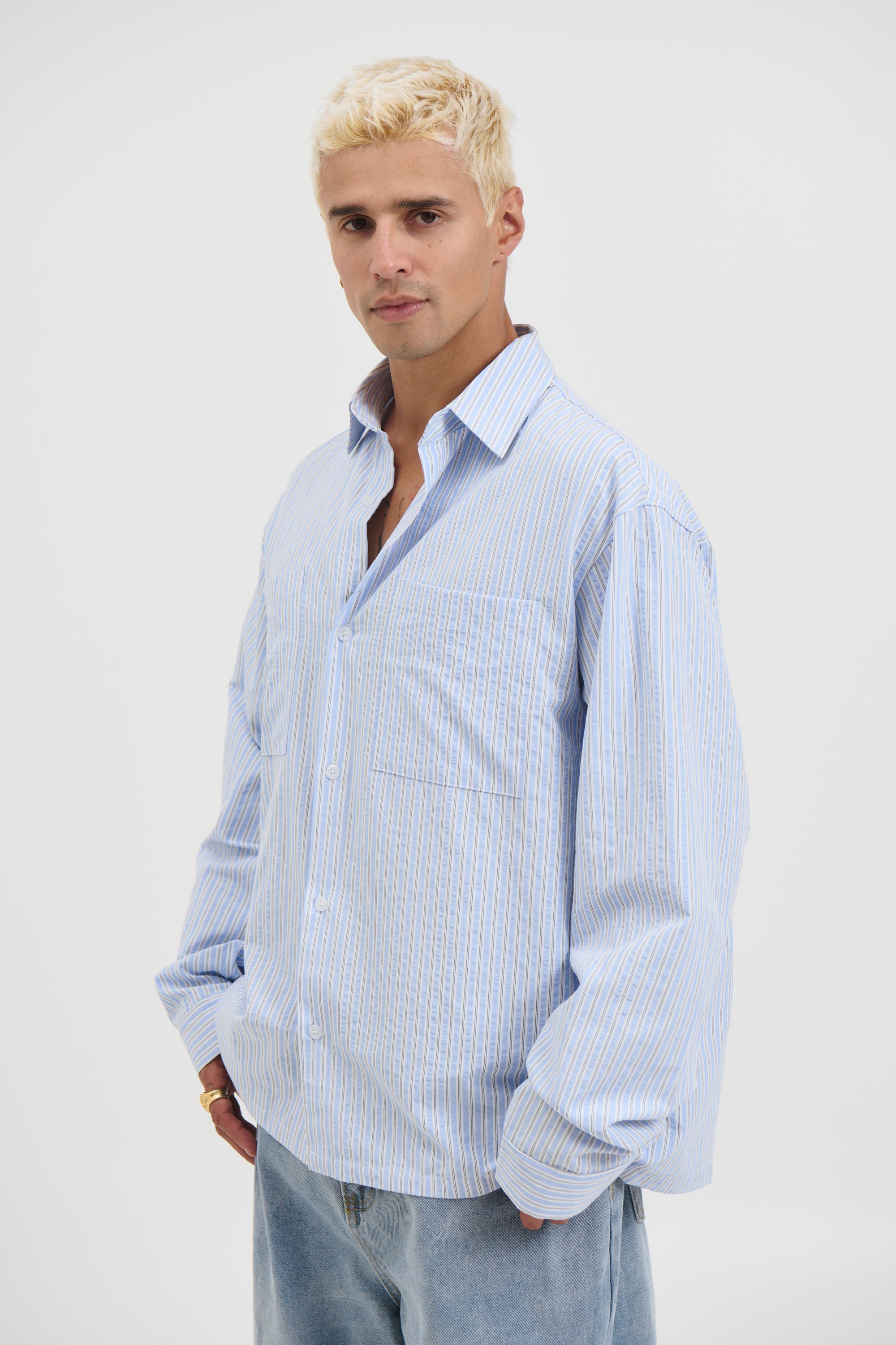 Miles Stripe Shirt Blue