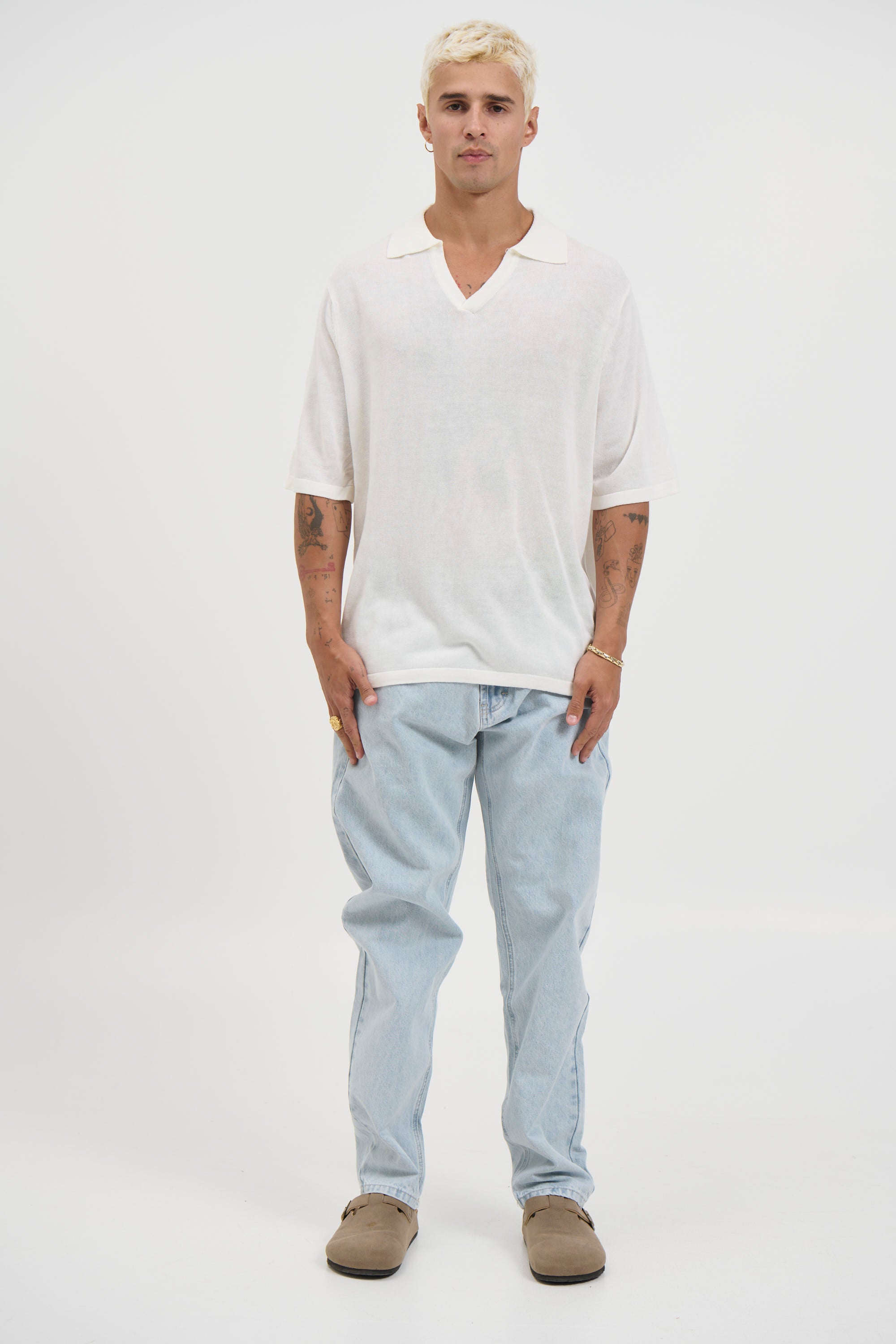 Open Neck Soft Polo White