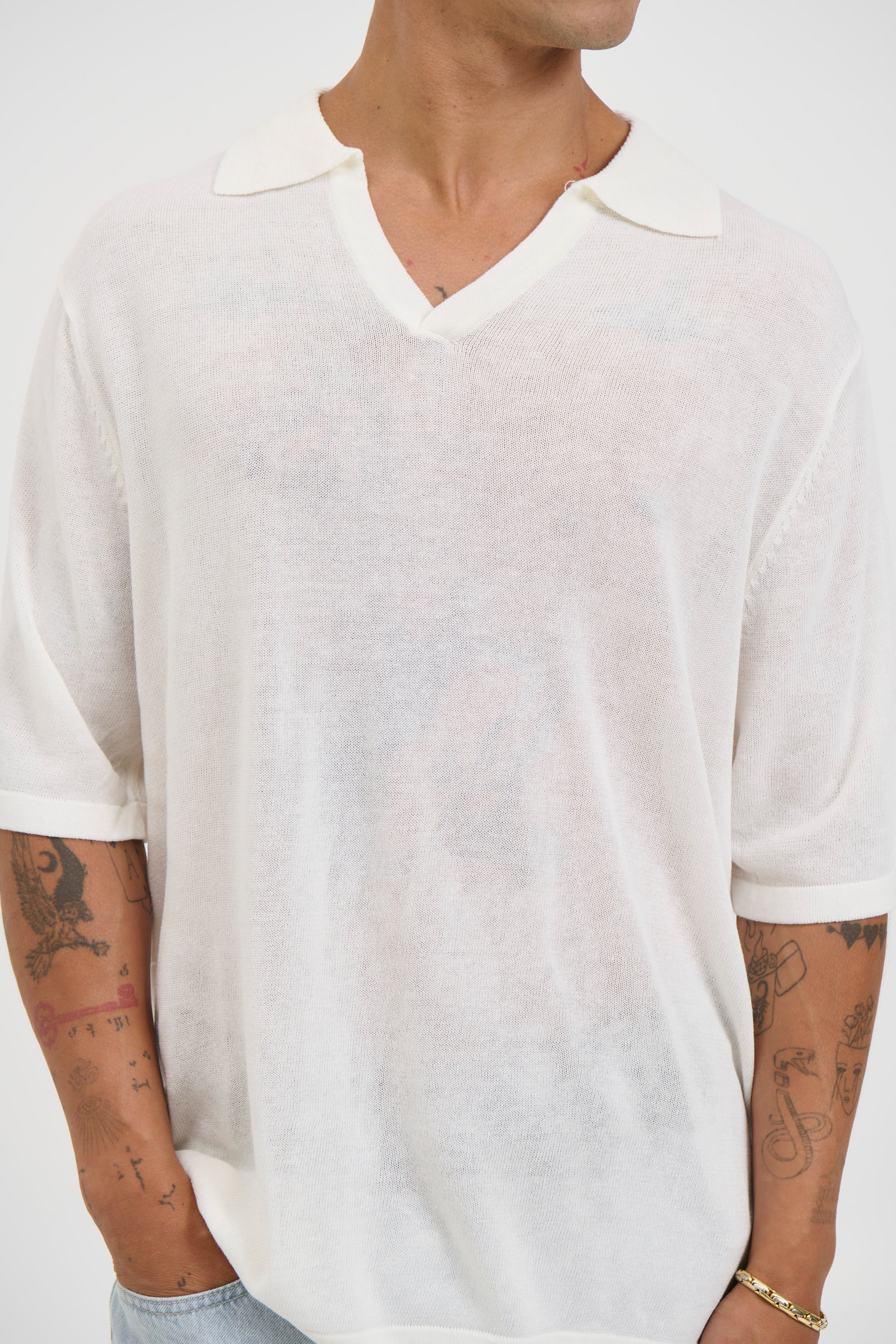 Open Neck Soft Polo White
