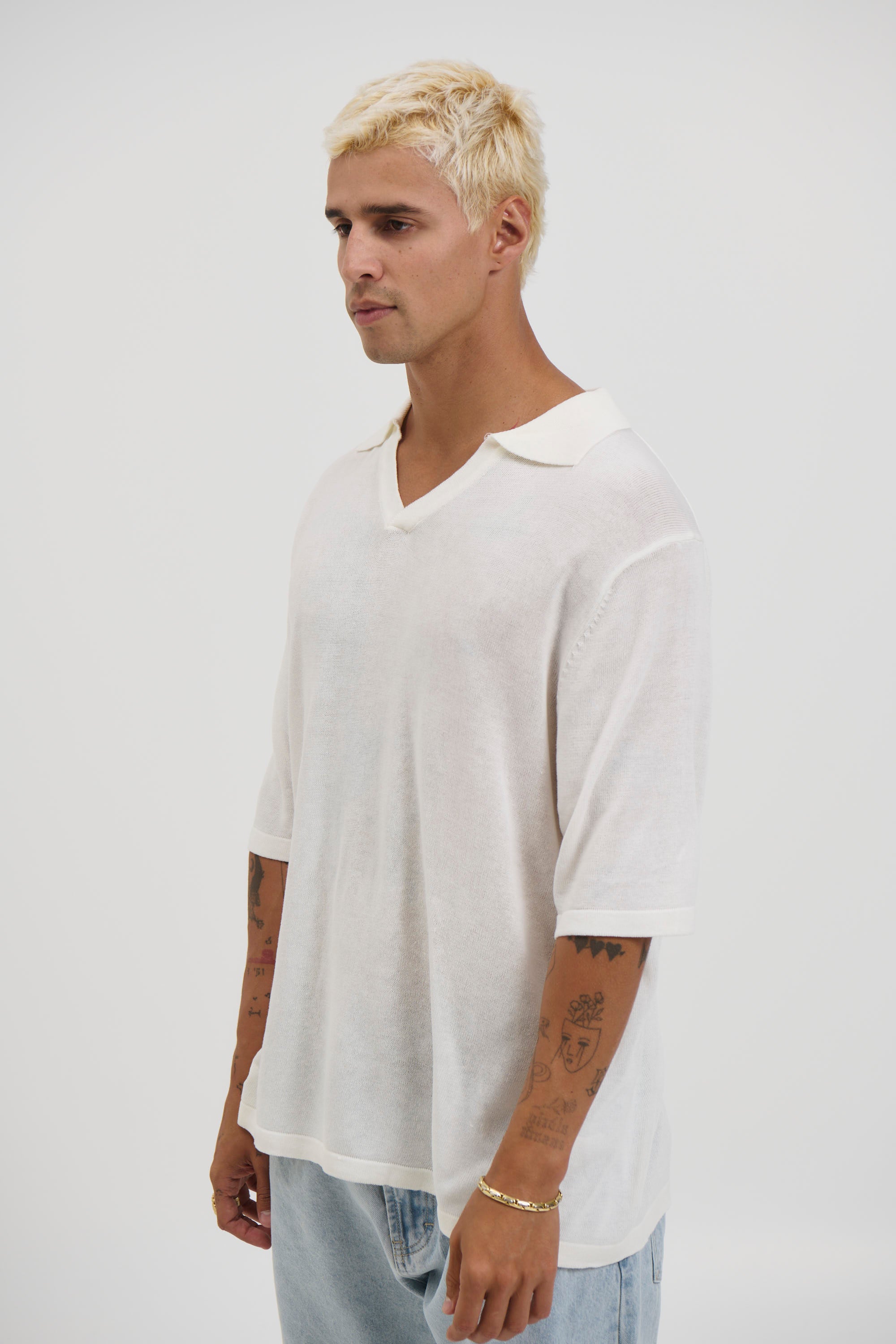 Open Neck Soft Polo White