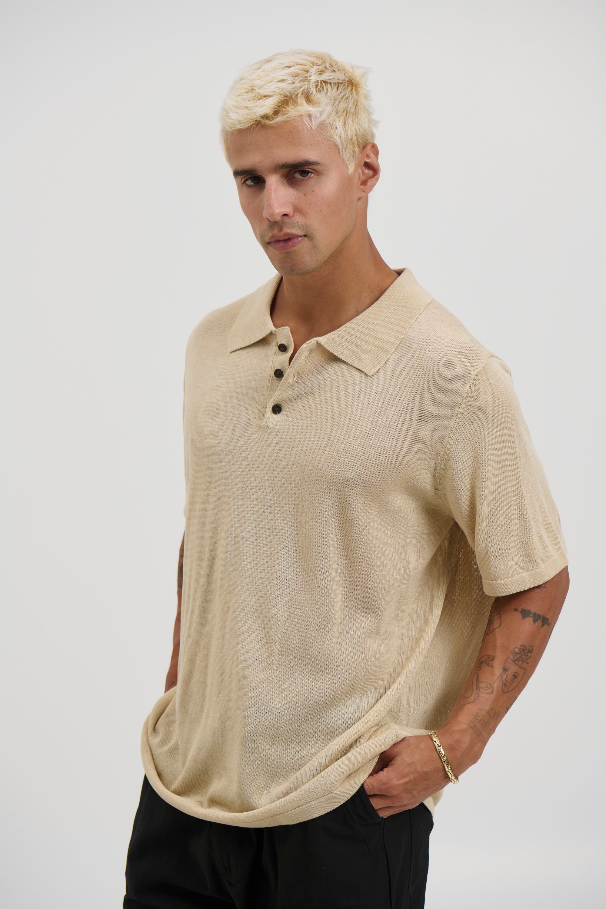 Relaxed Soft Knit Polo Sand