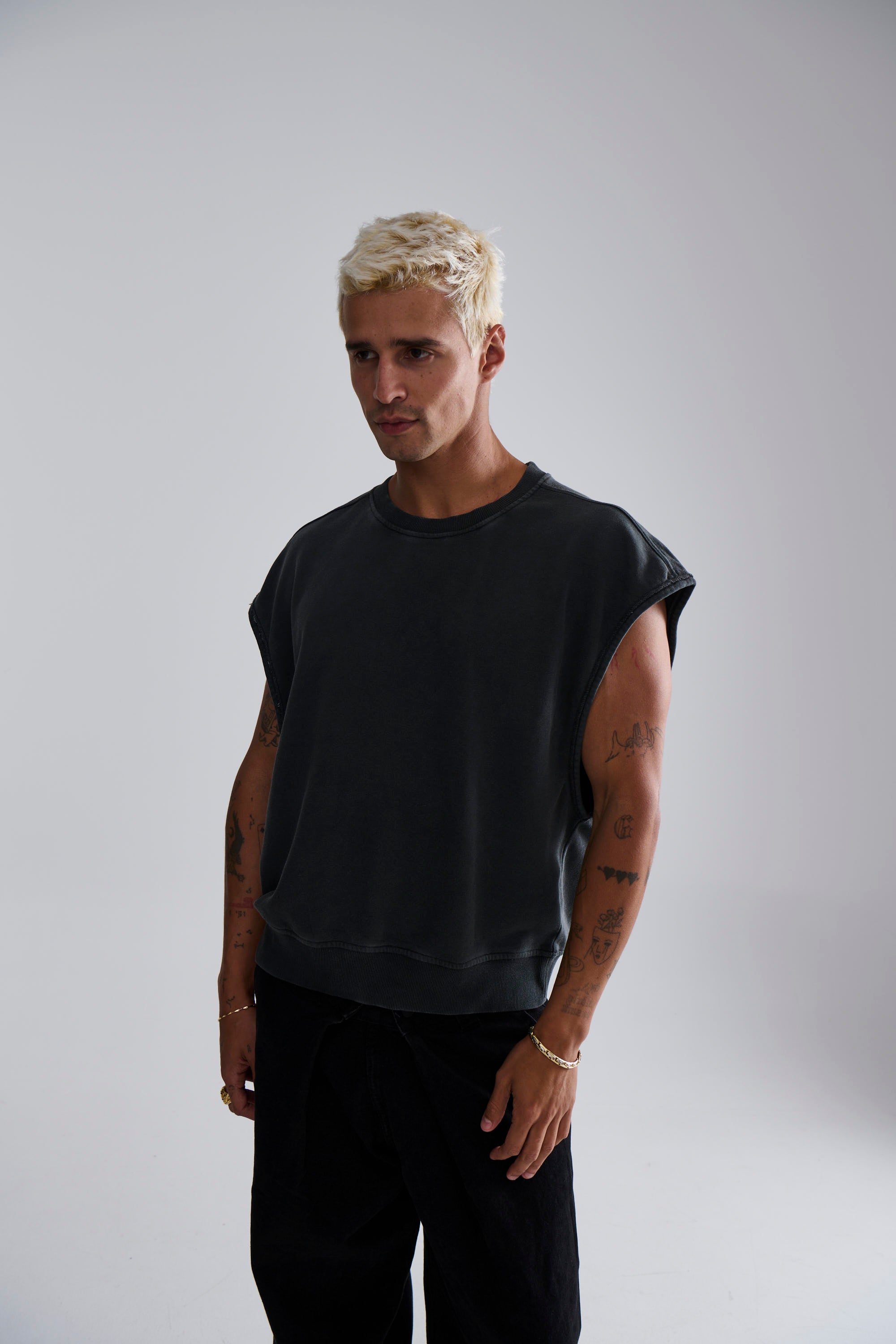 Cropped Fleece Ribbed Tank Charcoal