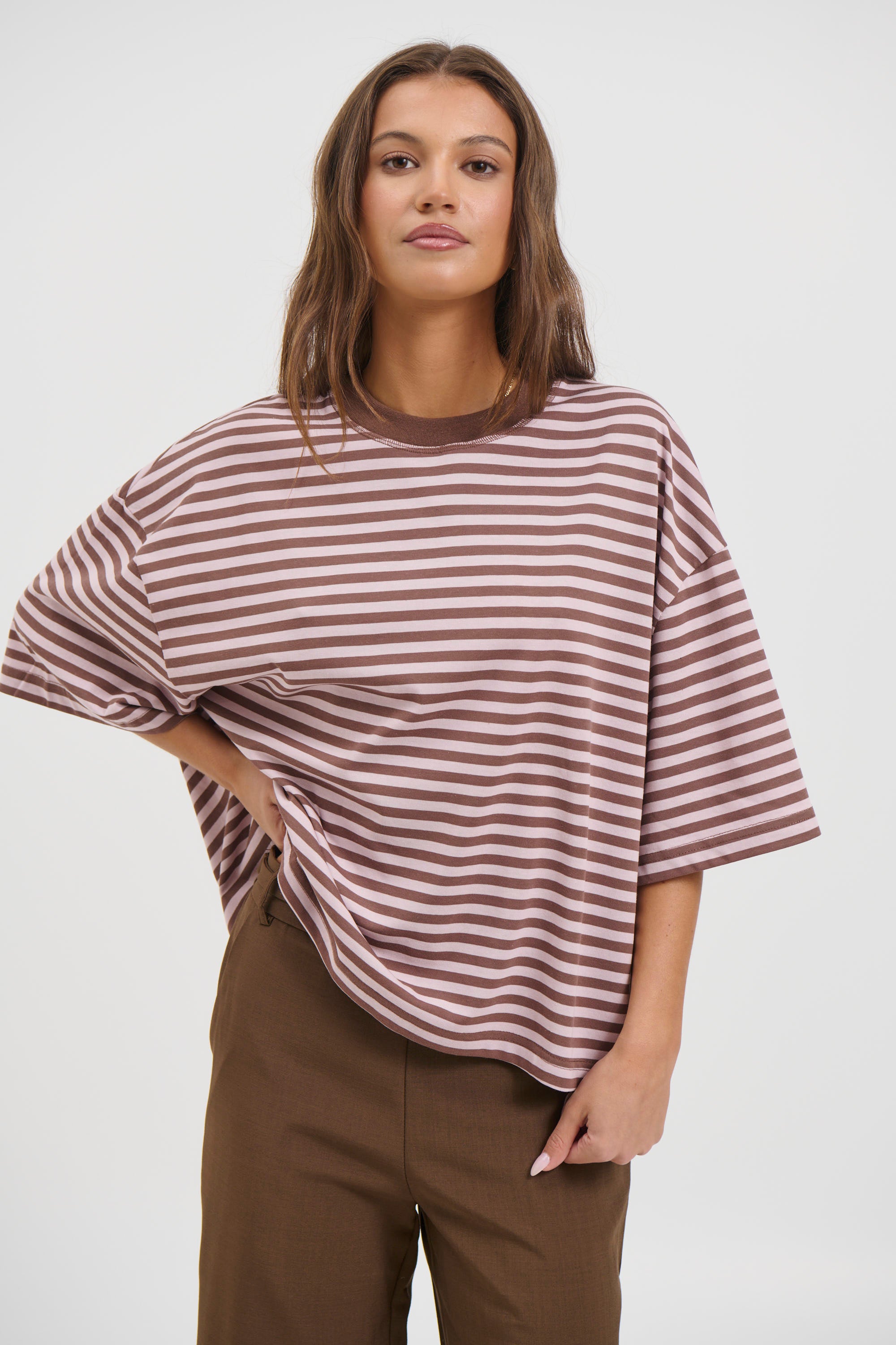 Bloom Short Sleeve Chocolate Blush Stripe