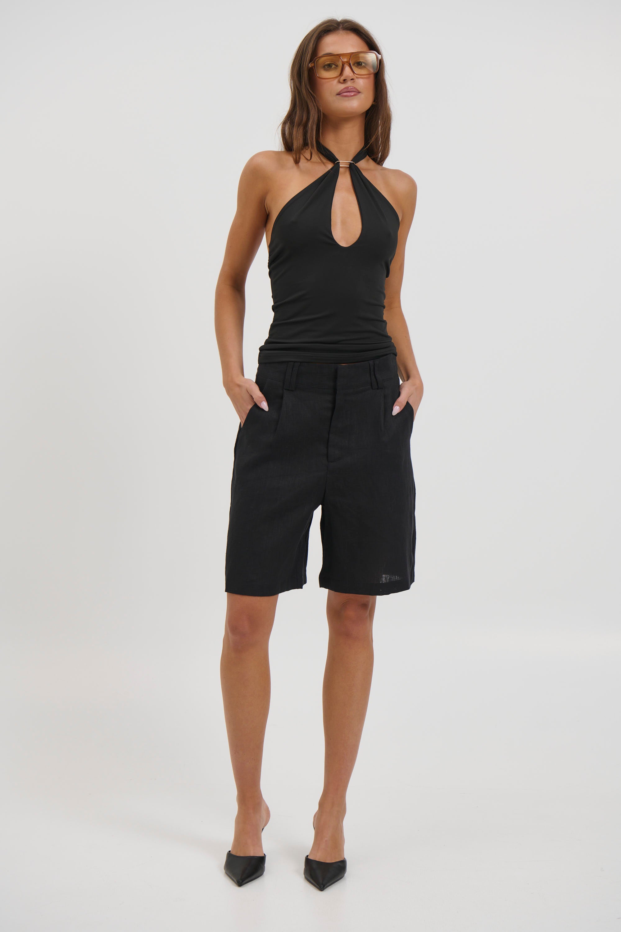 Dora Linen Short Black
