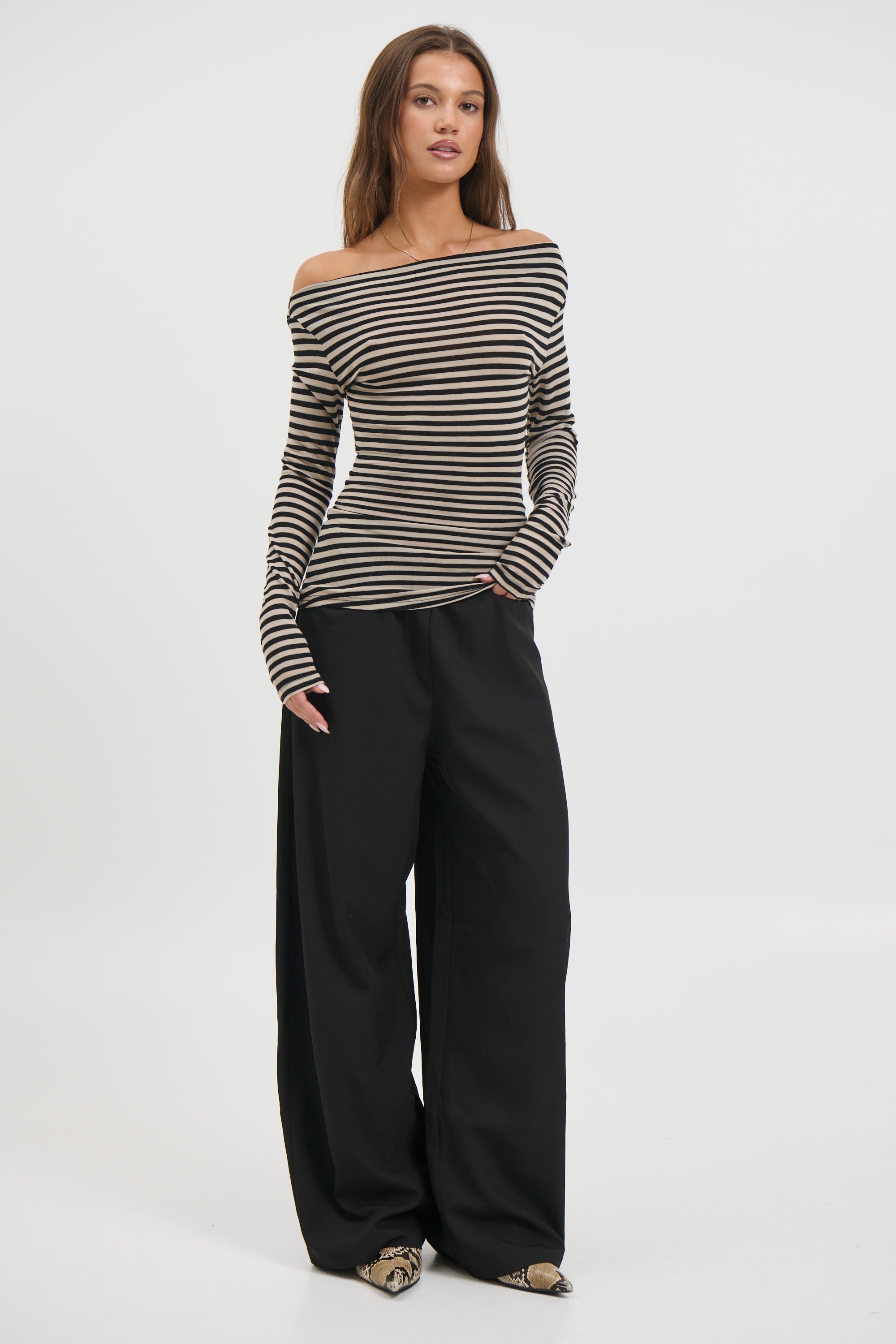 Steffani Long Sleeve Beige Stripe