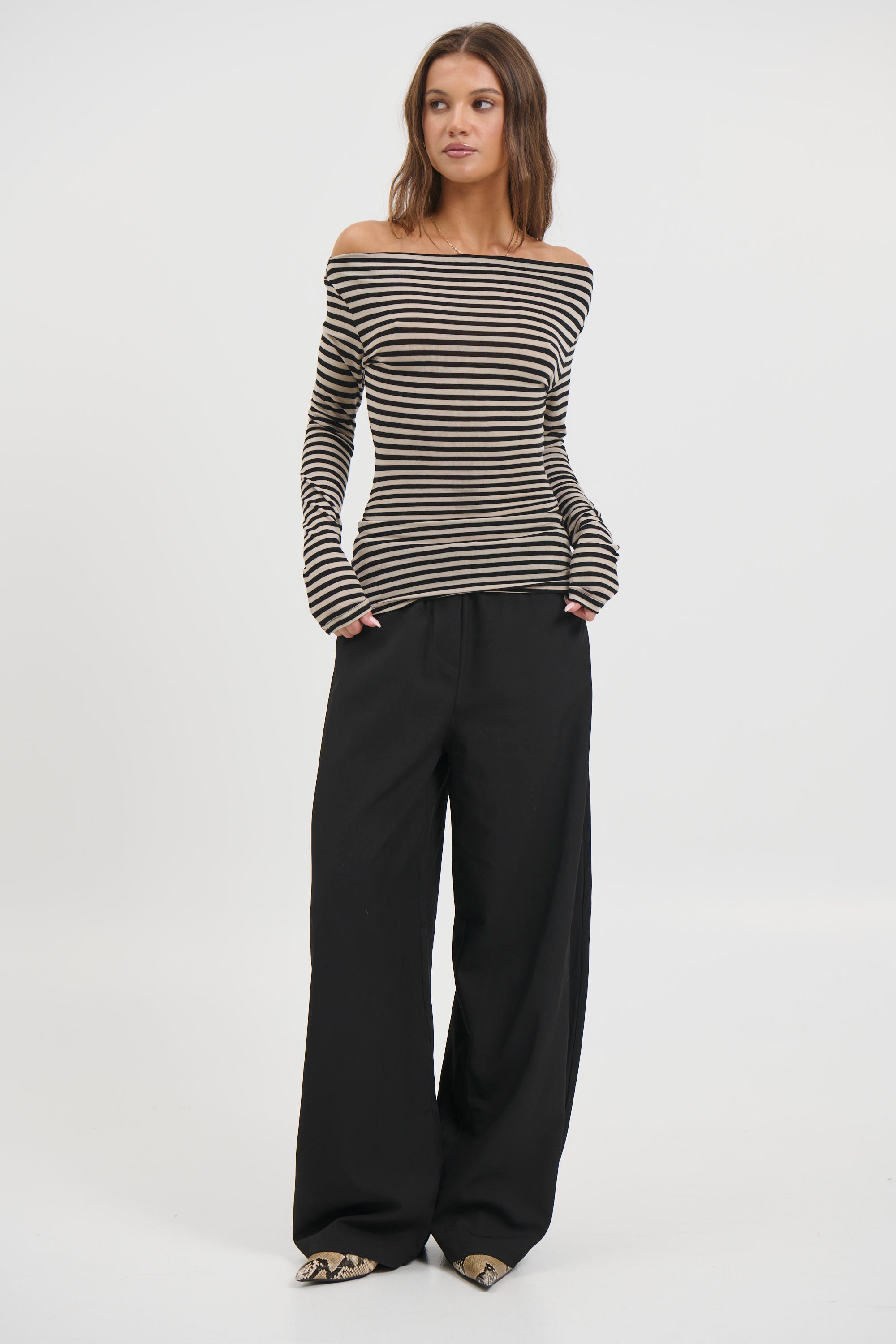 Steffani Long Sleeve Beige Stripe