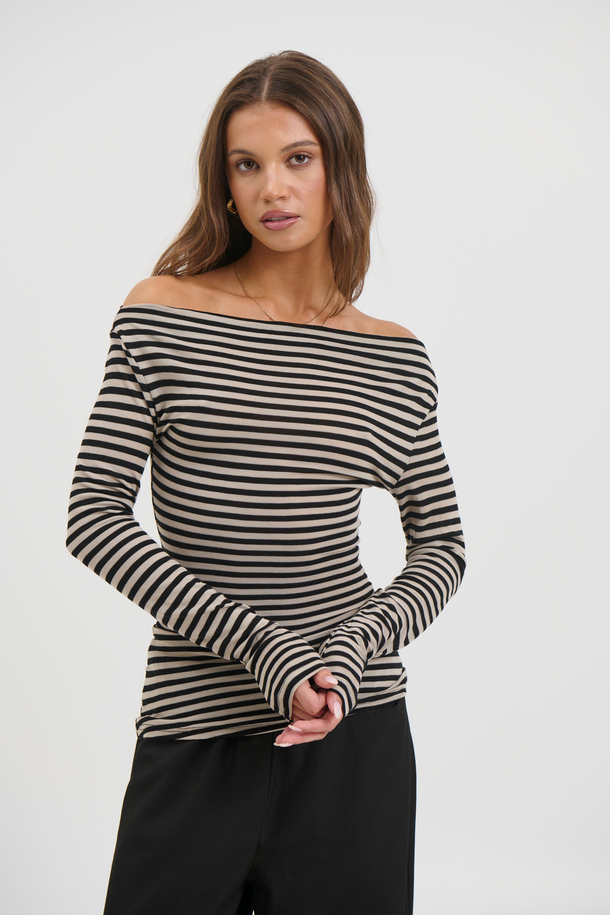 Steffani Long Sleeve Beige Stripe