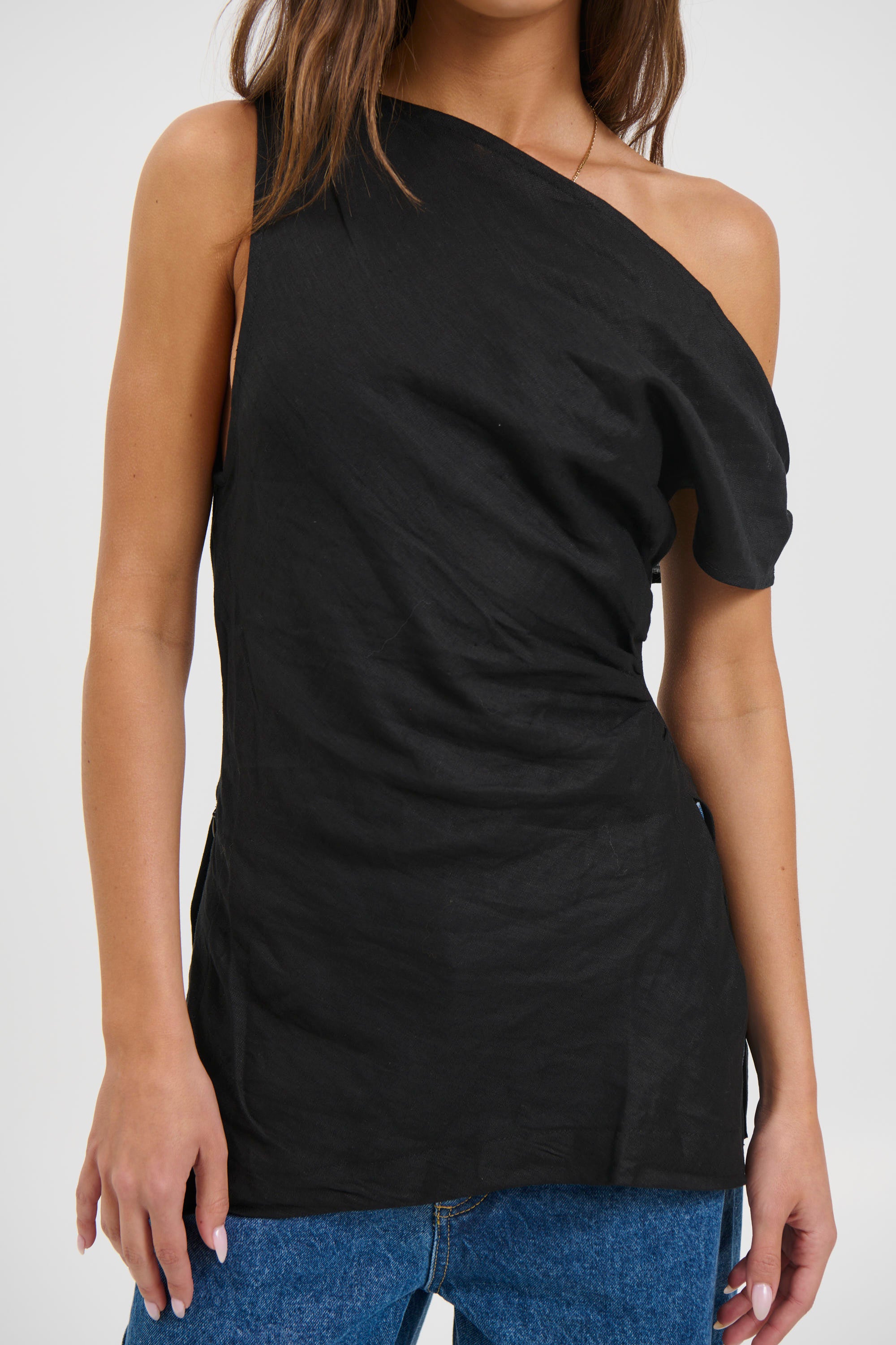 Lucy Linen Top Black