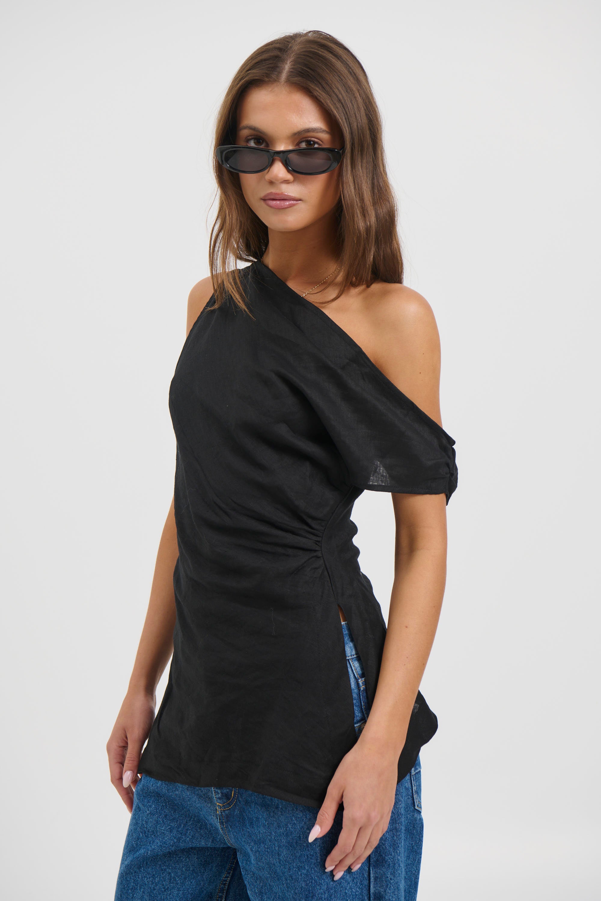 Lucy Linen Top Black