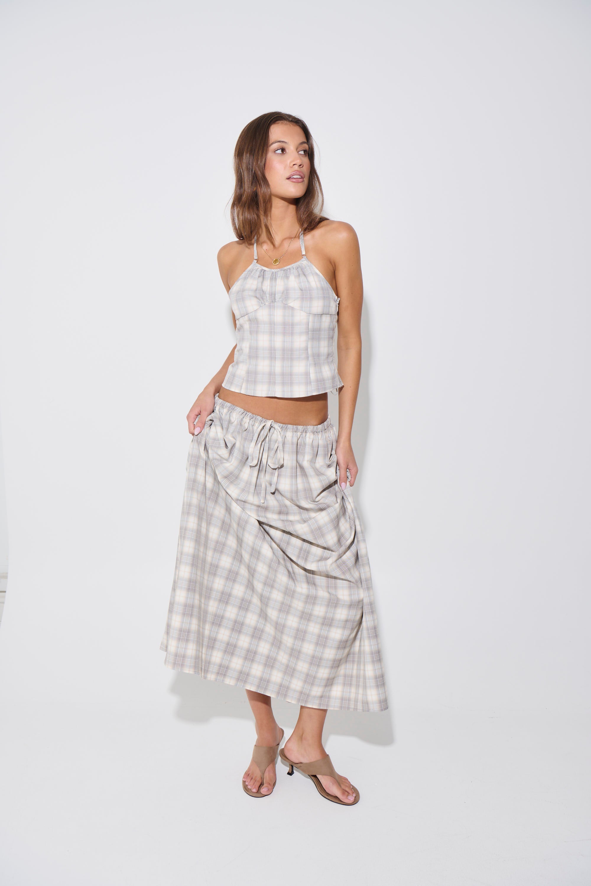 Sweet Escape Maxi Skirt Smoke Plaid