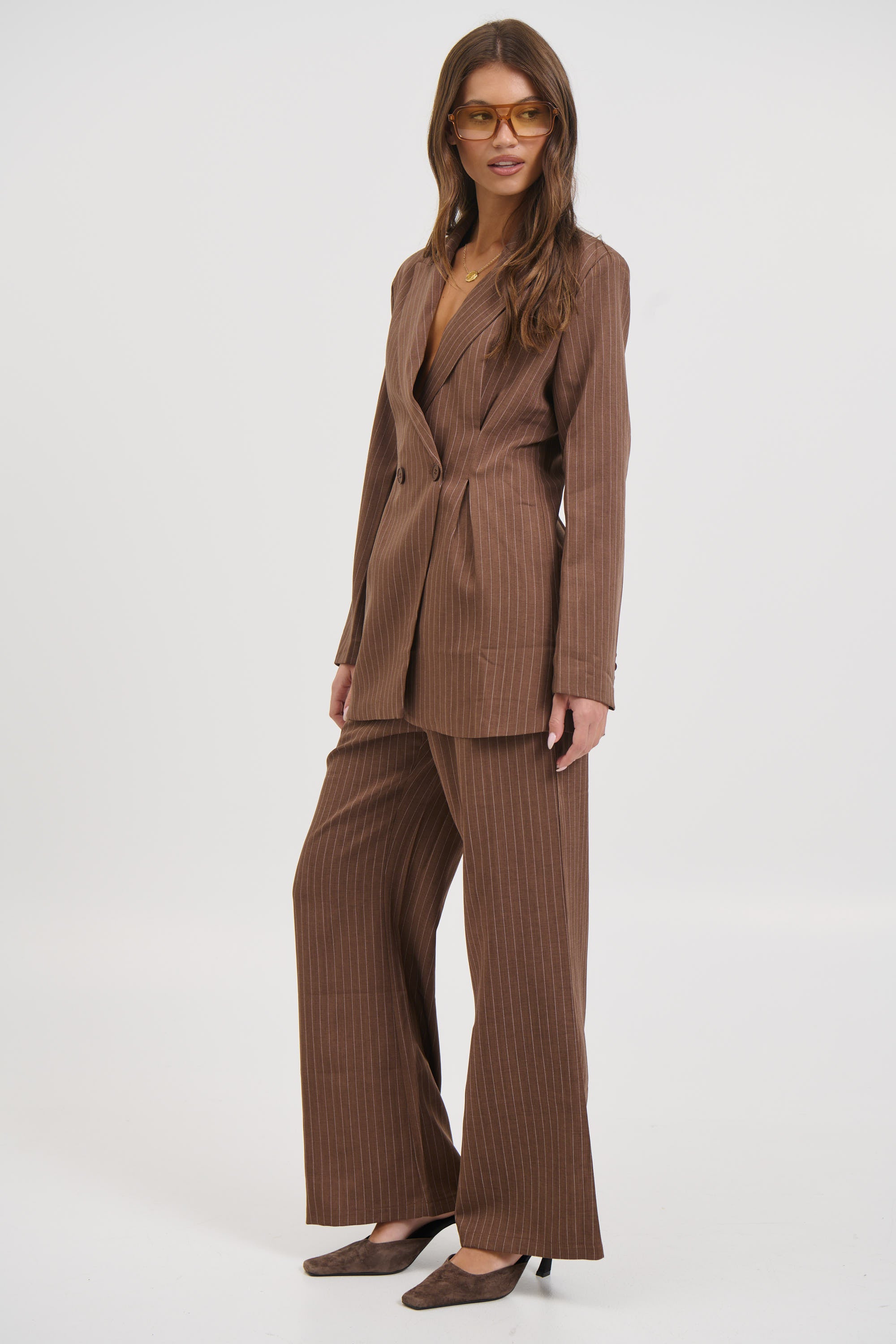 Kassandra Pinstripe Set Chocolate