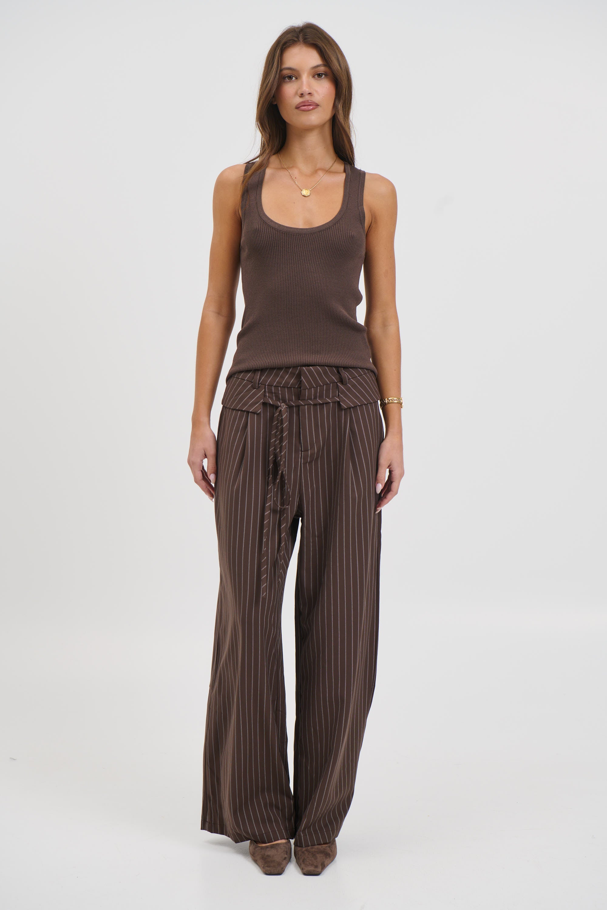 Kiara Pinstripe Pant Chocolate
