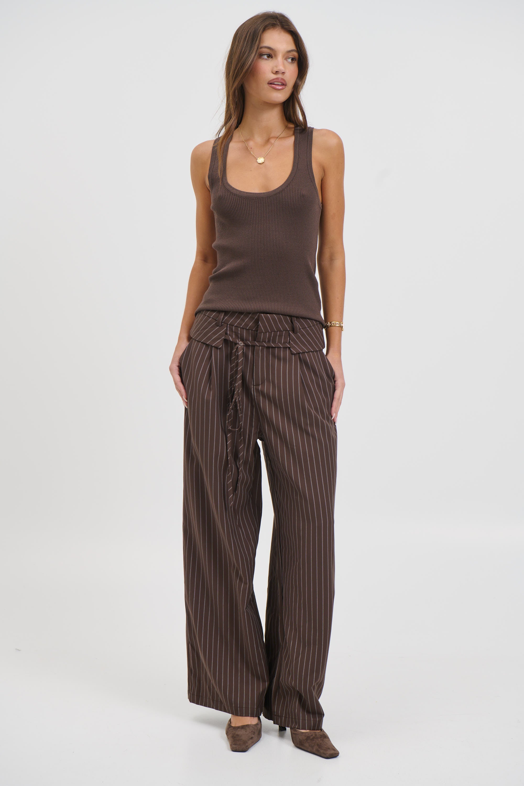 Kiara Pinstripe Pant Chocolate