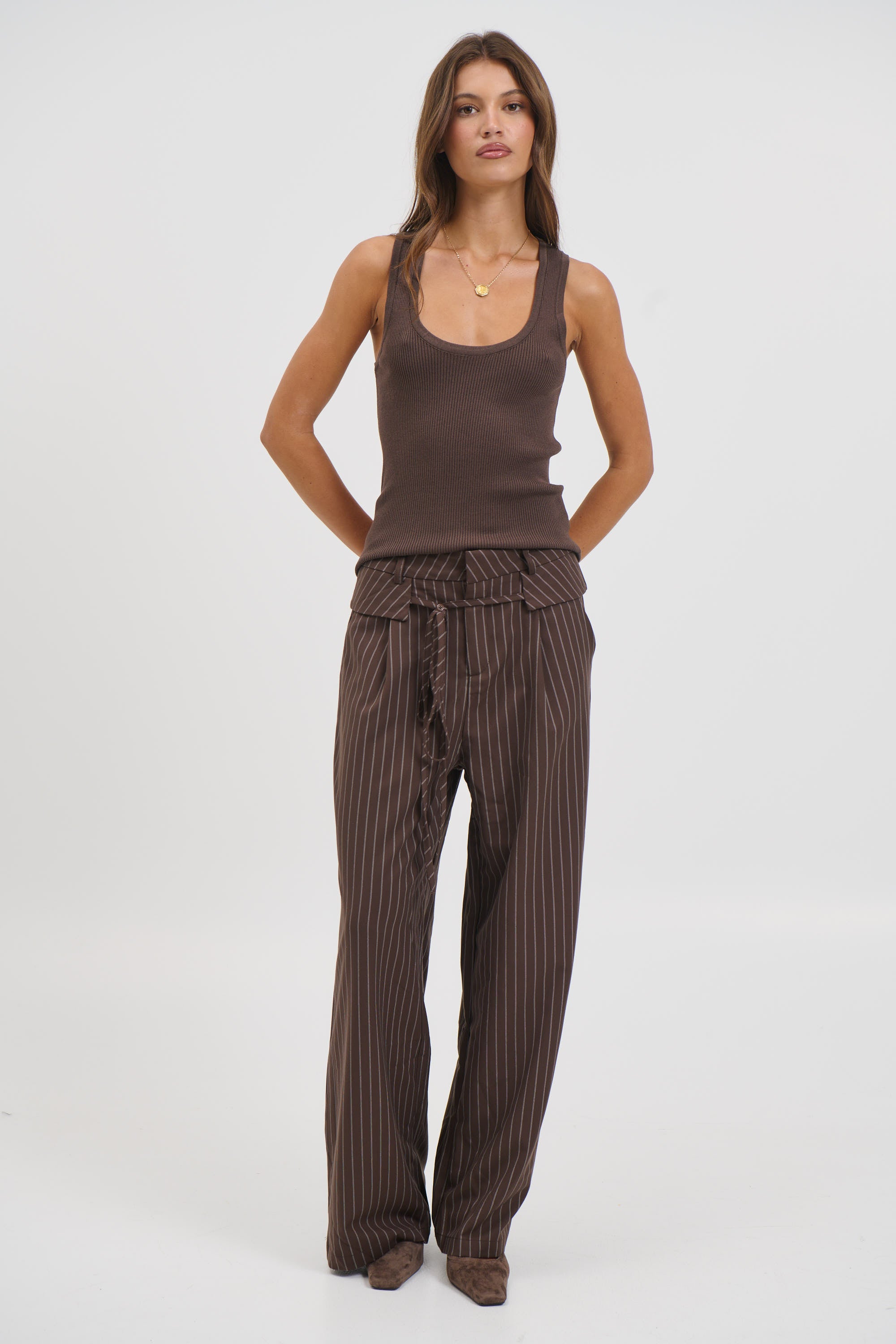 Kiara Pinstripe Pant Chocolate