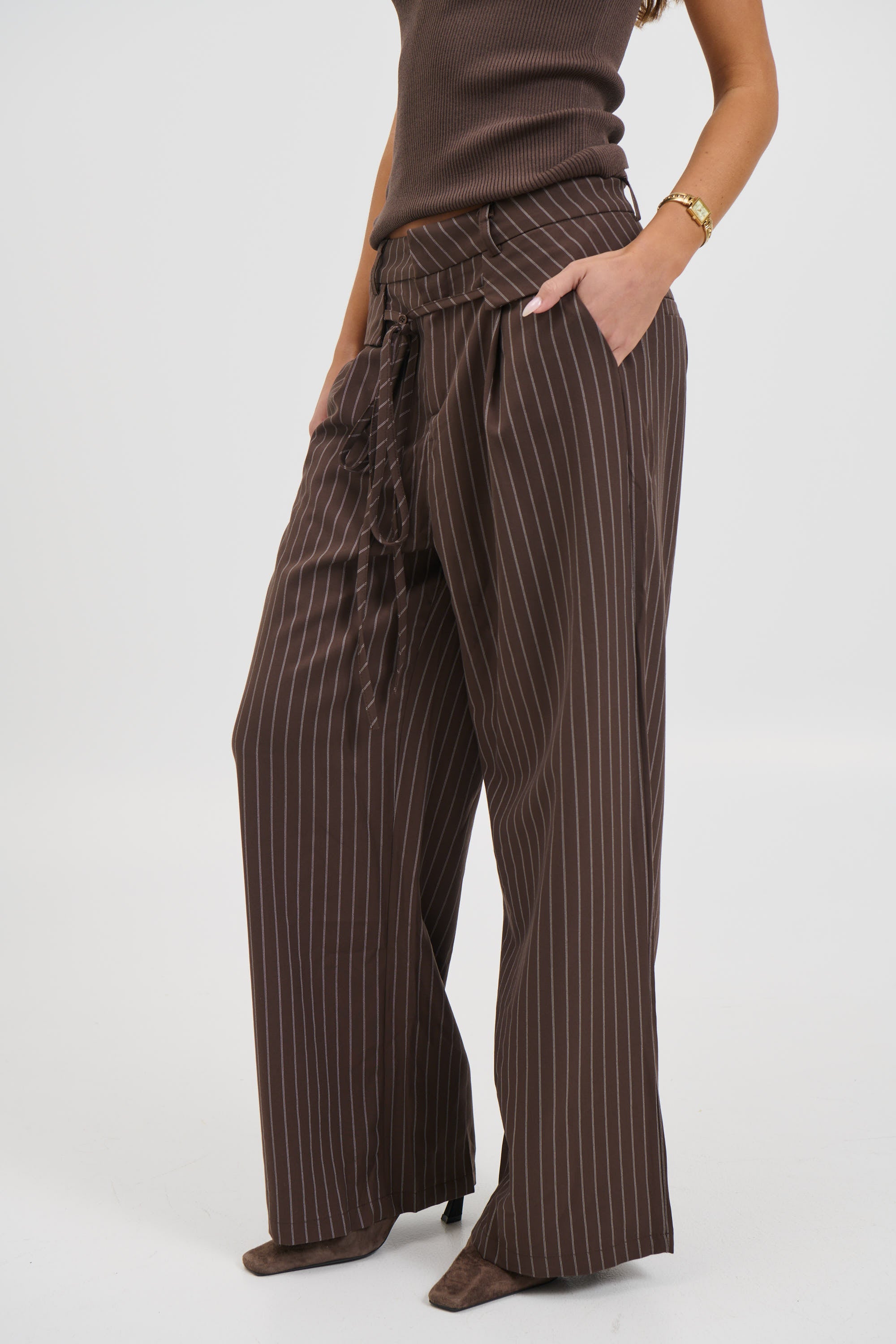 Kiara Pinstripe Pant Chocolate