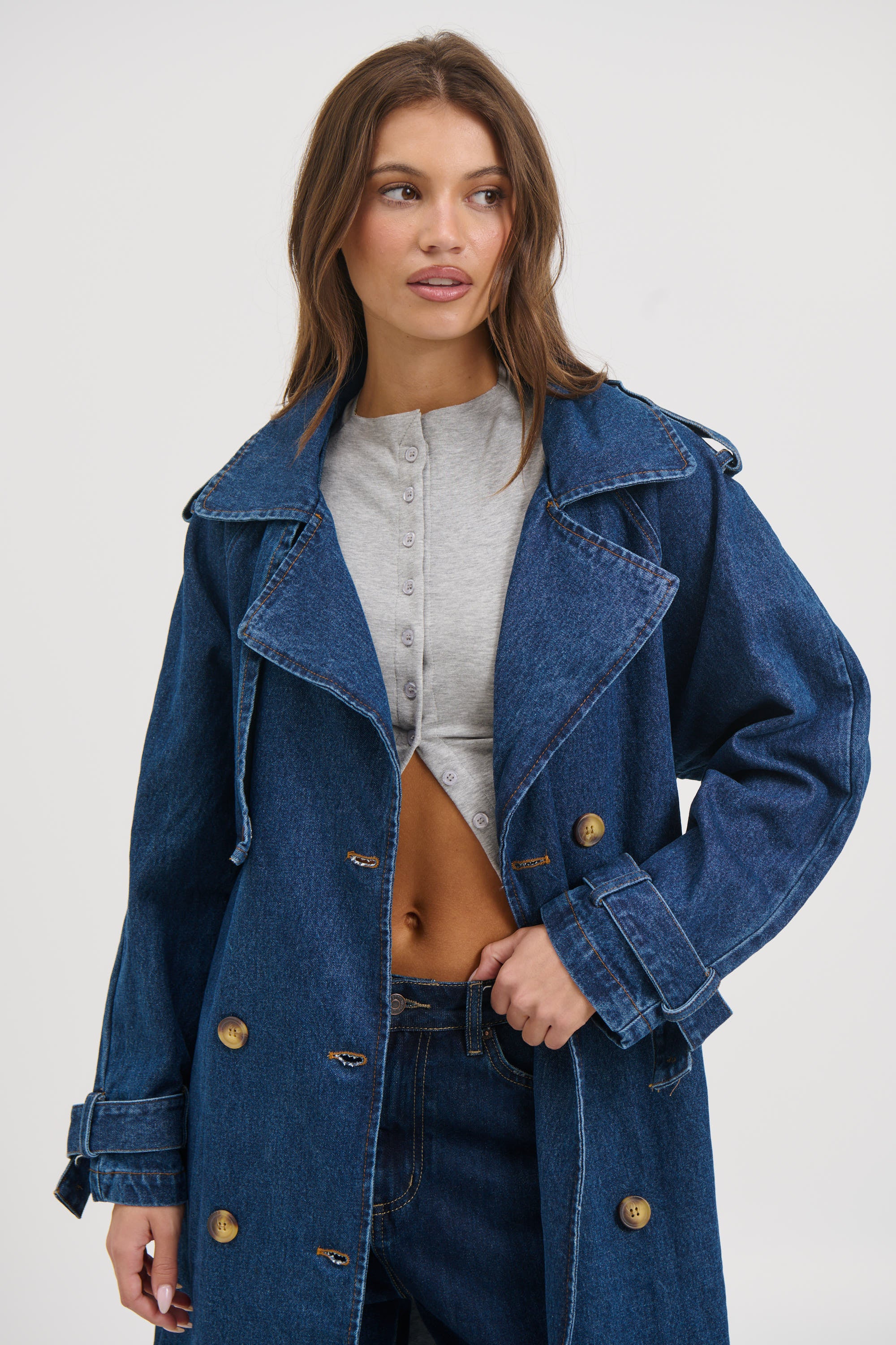Ashley Trench Coat Dark Denim