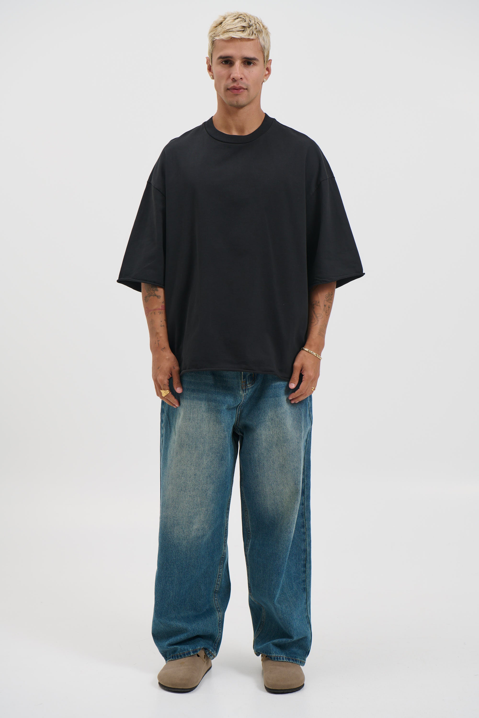 Raw Hem Crew Neck Tee Black