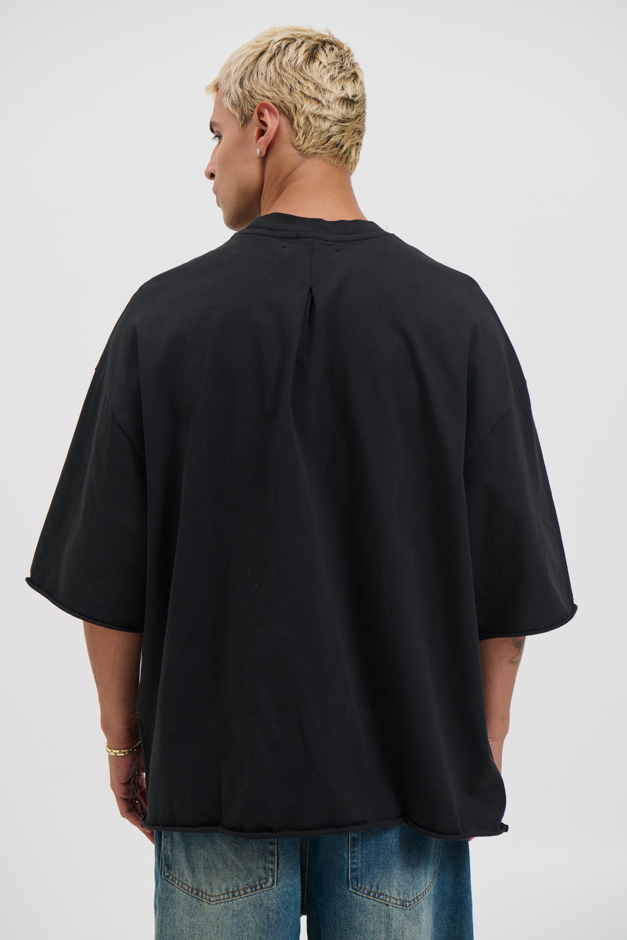 Raw Hem Crew Neck Tee Black