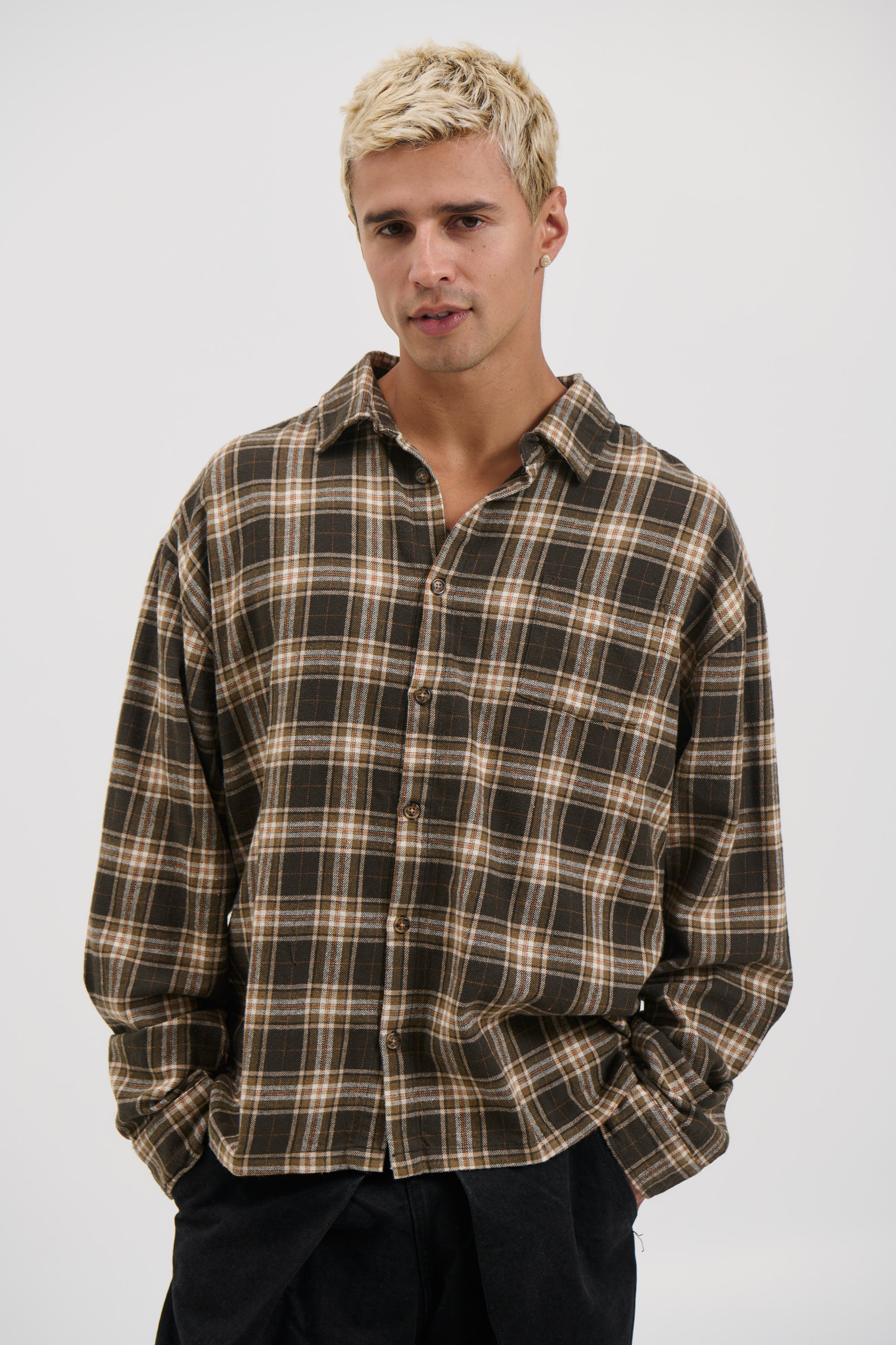 トップス SUBCULTURE COTTON CHECK SHIRT / BROWN Brooklyn Check Shirt Brown