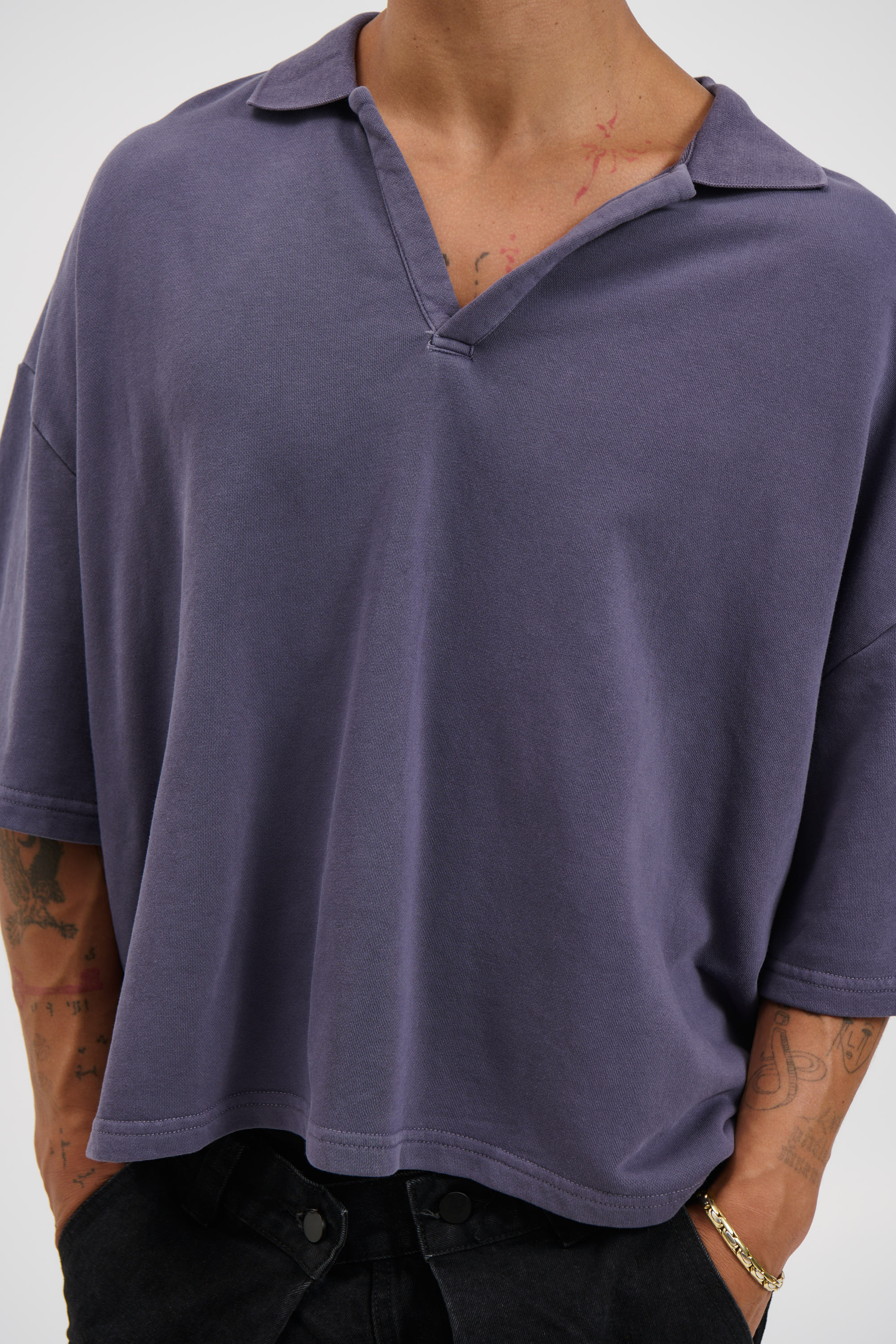 Jersey Crop Polo Washed Navy