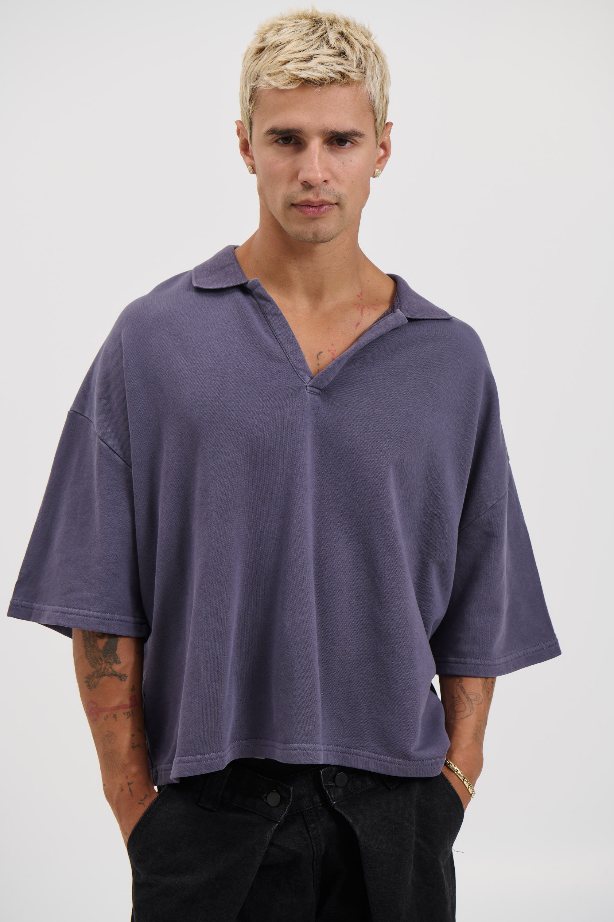 Jersey Crop Polo Washed Navy