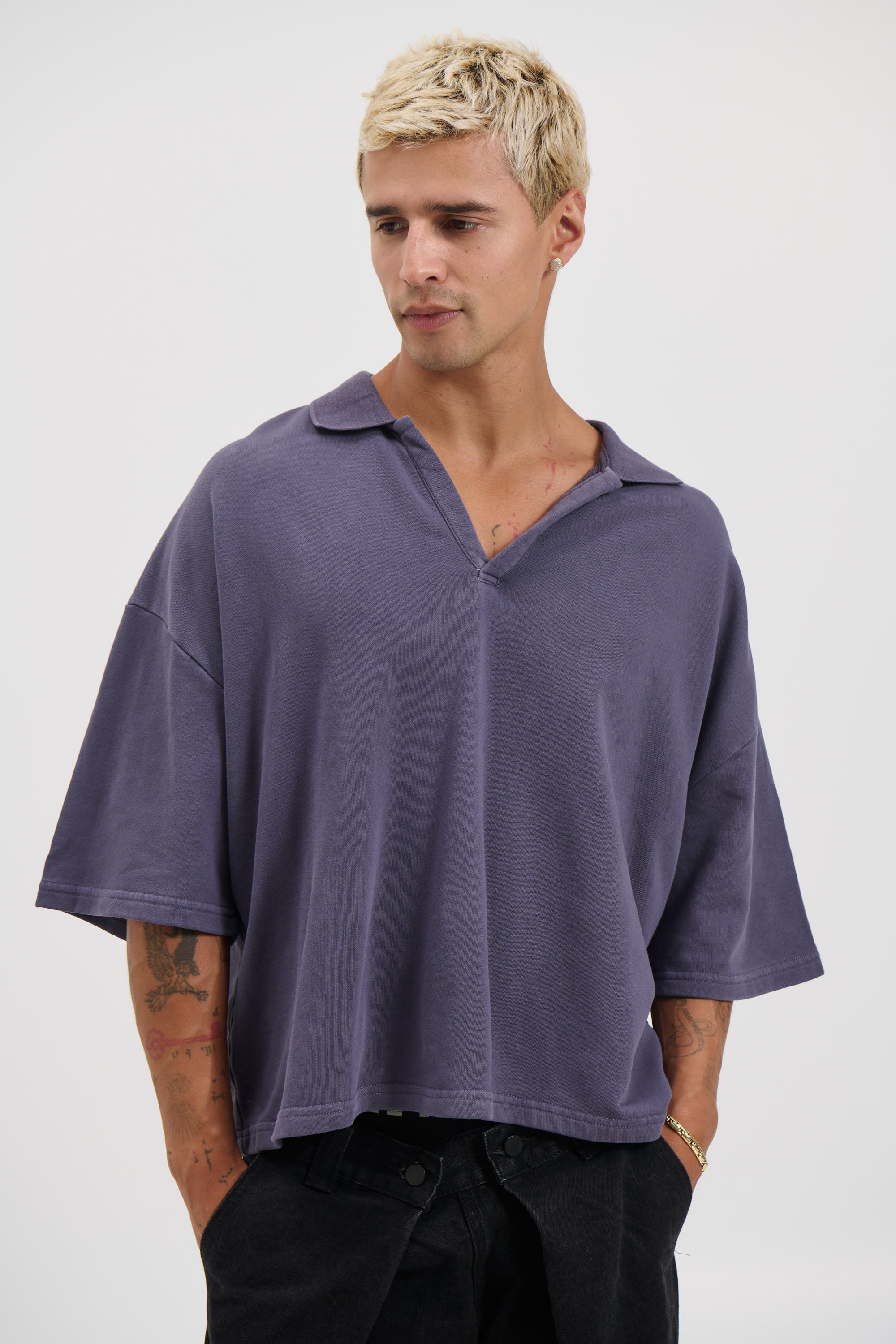 Jersey Crop Polo Washed Navy