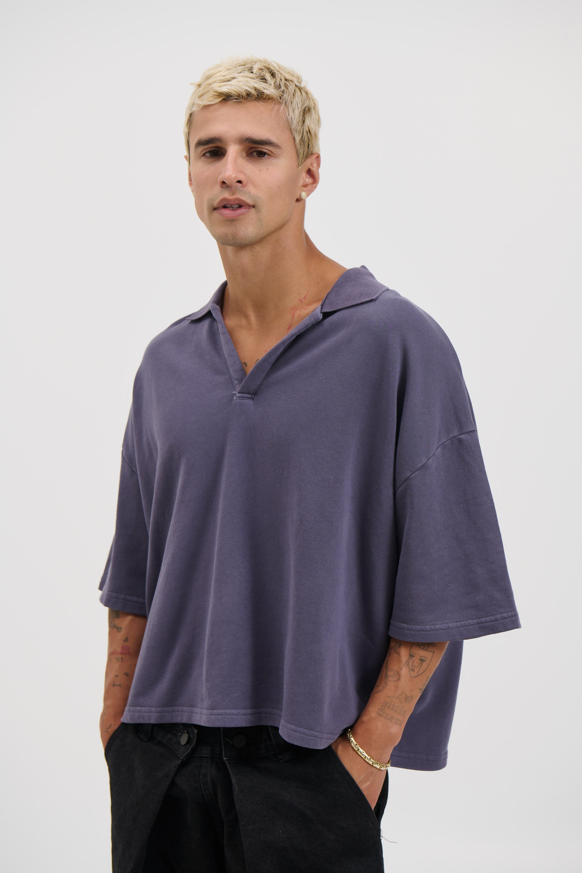 Jersey Crop Polo Washed Navy