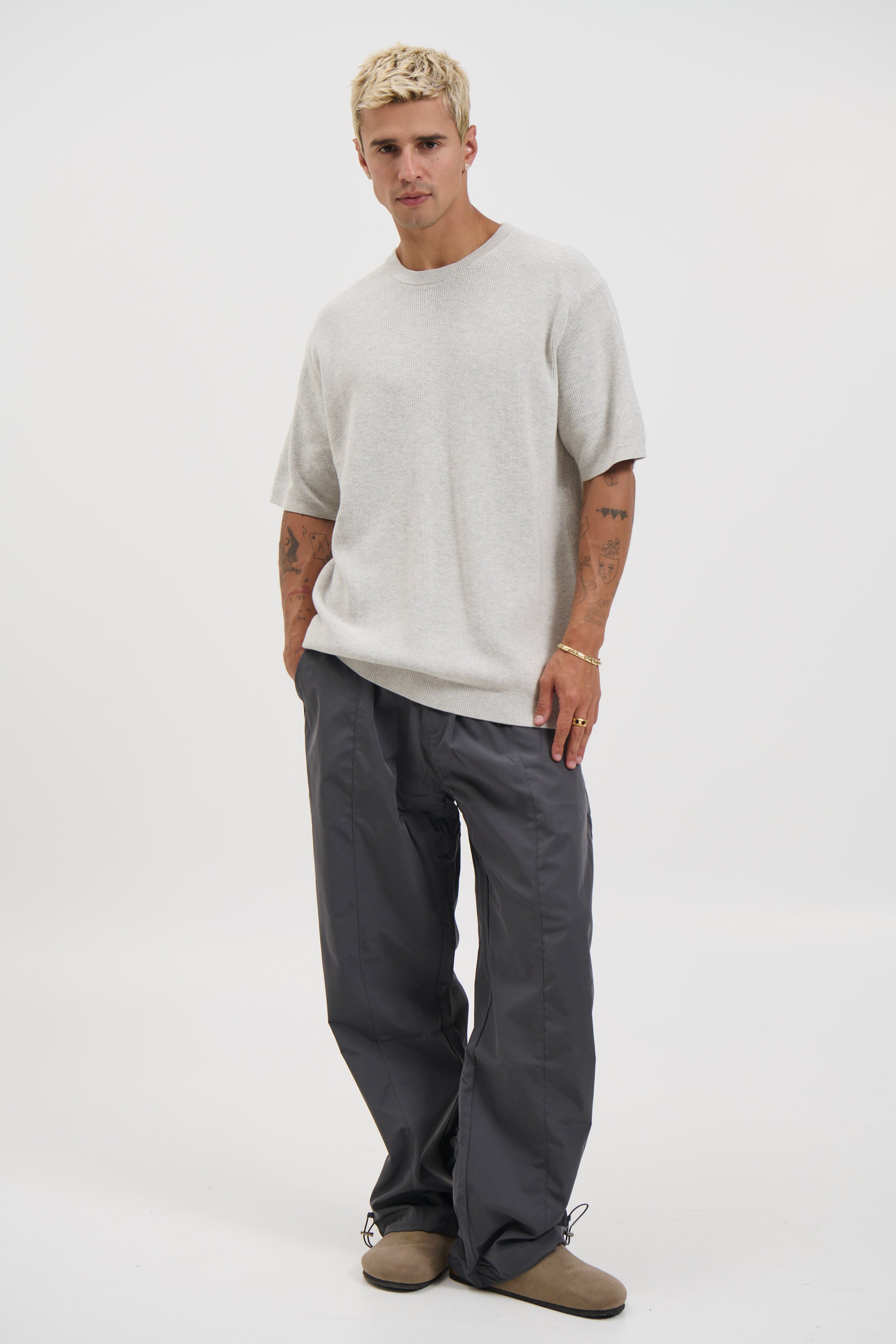 Knitted Crew Neck Tee Grey