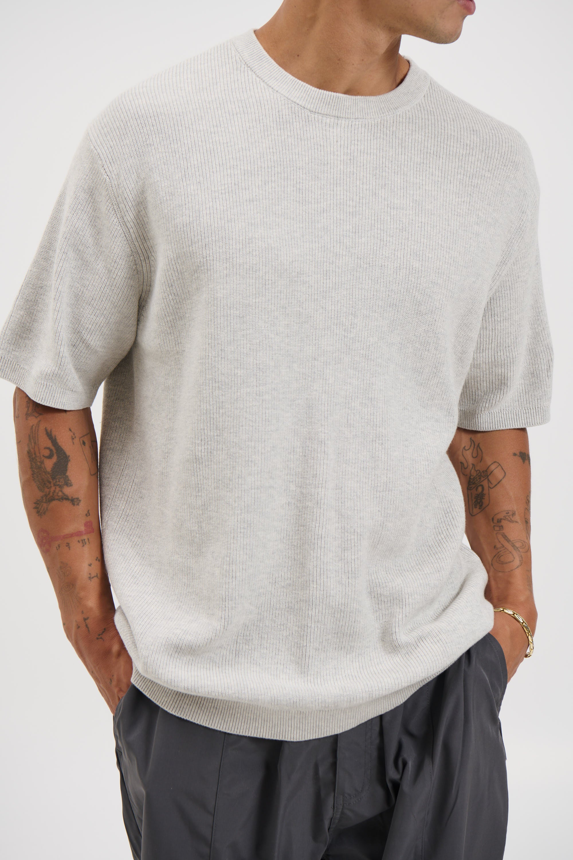 Knitted Crew Neck Tee Grey