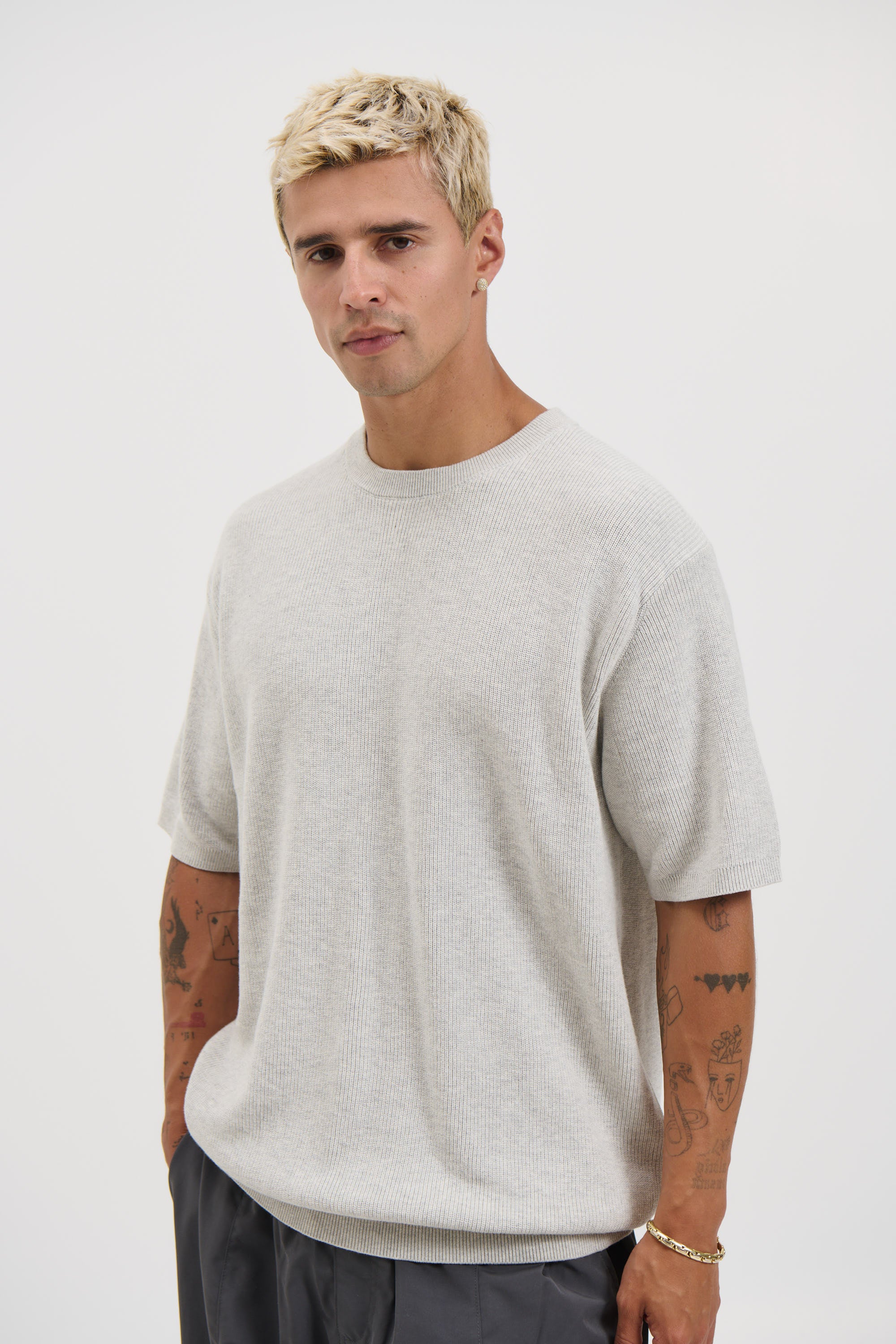 Knitted Crew Neck Tee Grey