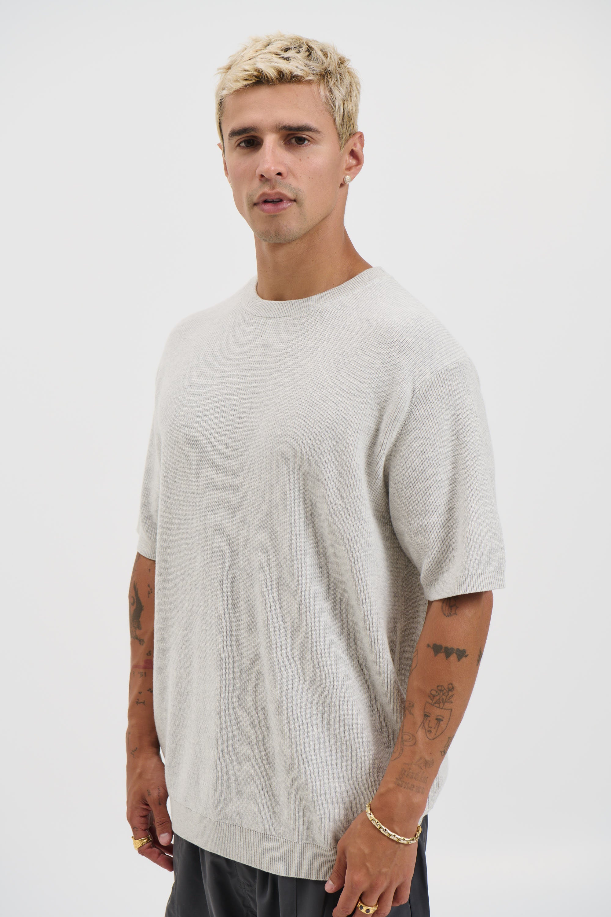 Knitted Crew Neck Tee Grey