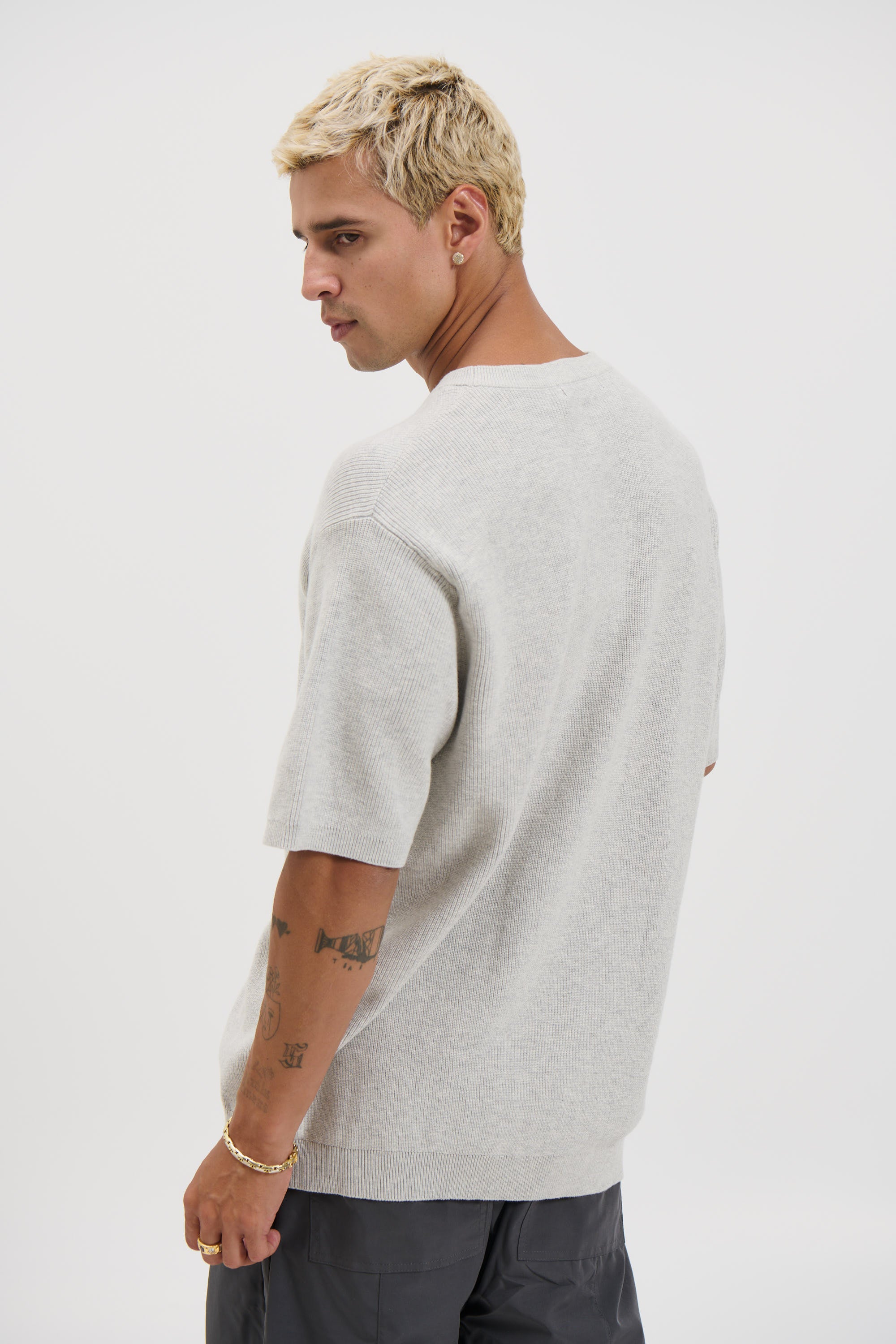Knitted Crew Neck Tee Grey