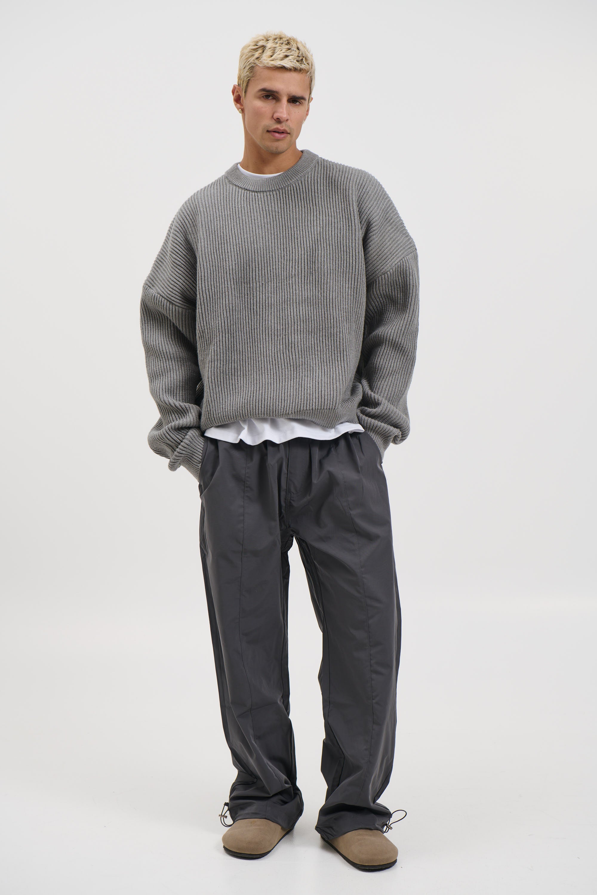 Drop Sleeve Heavy Knit Light Grey