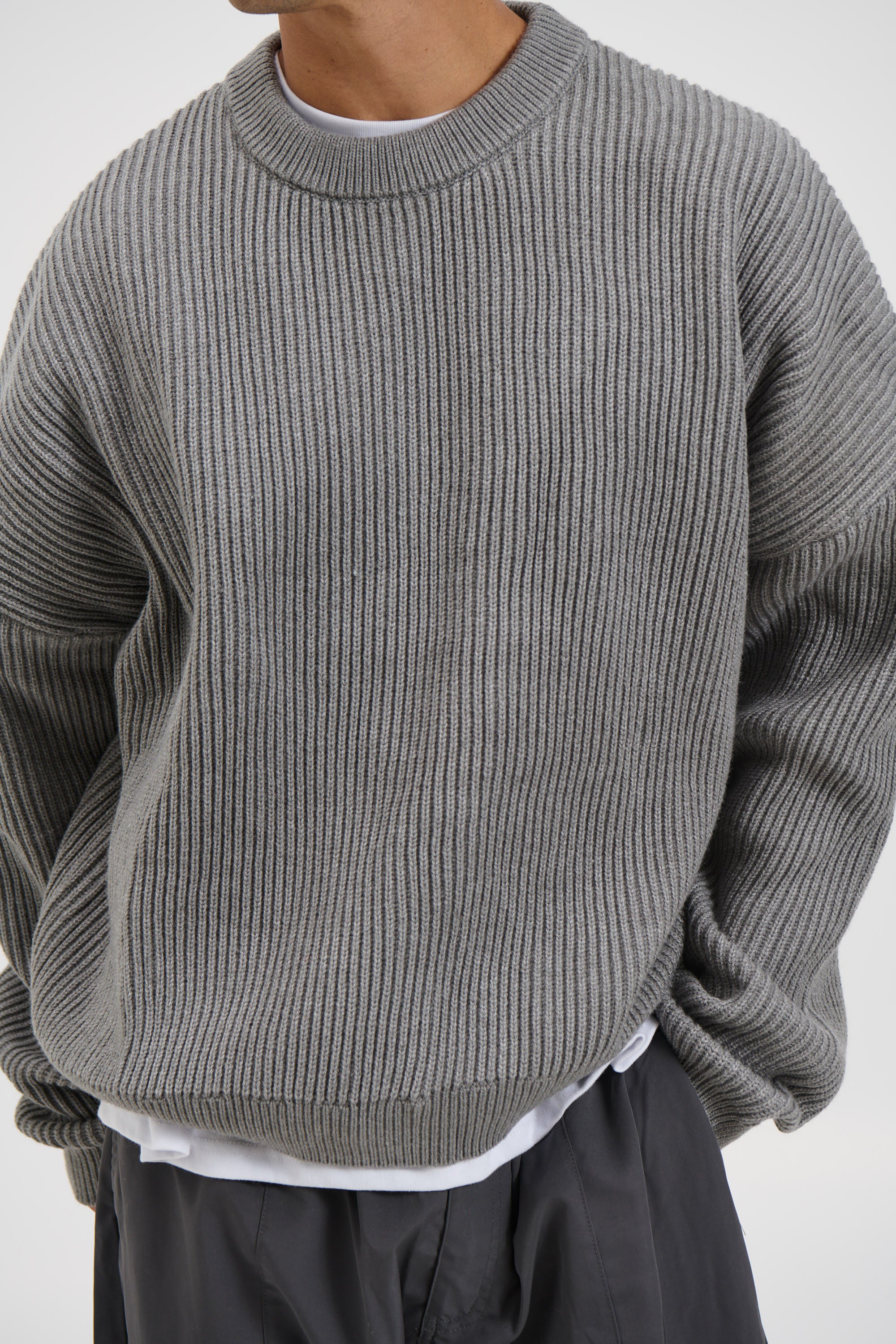 Drop Sleeve Heavy Knit Light Grey