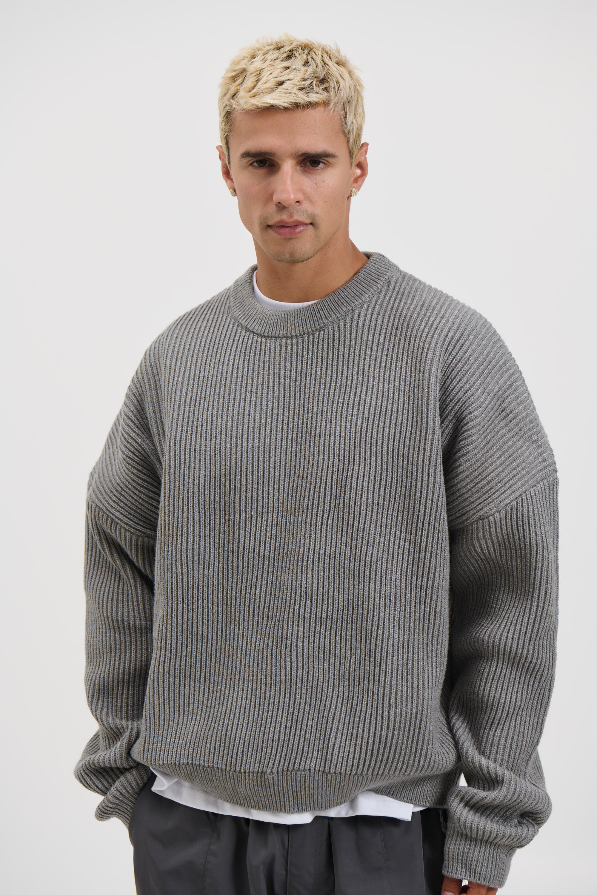 Drop Sleeve Heavy Knit Light Grey