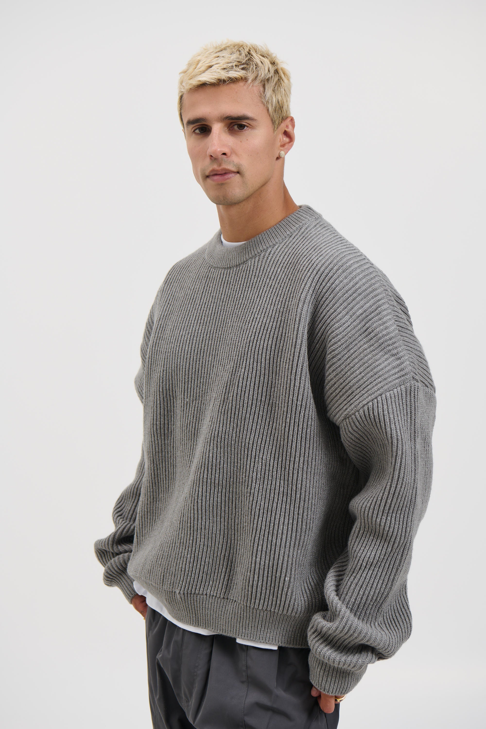 Drop Sleeve Heavy Knit Light Grey