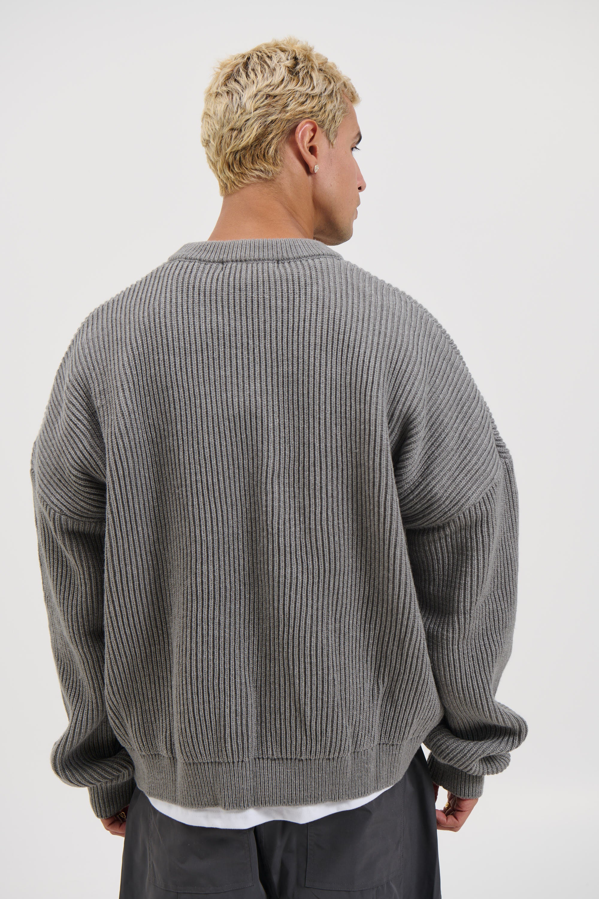 Drop Sleeve Heavy Knit Light Grey