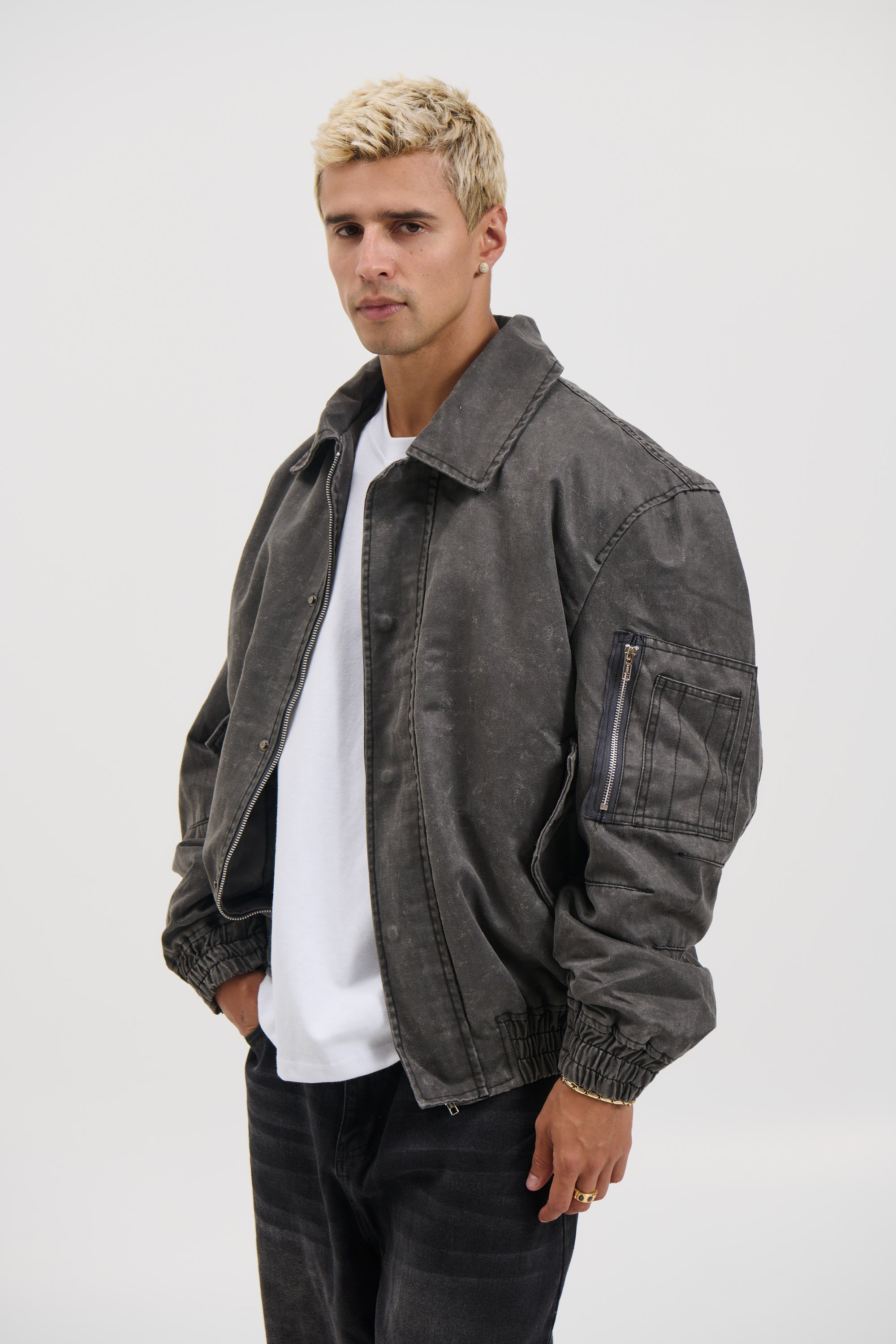 Washed Bomber Jacket Charcoal