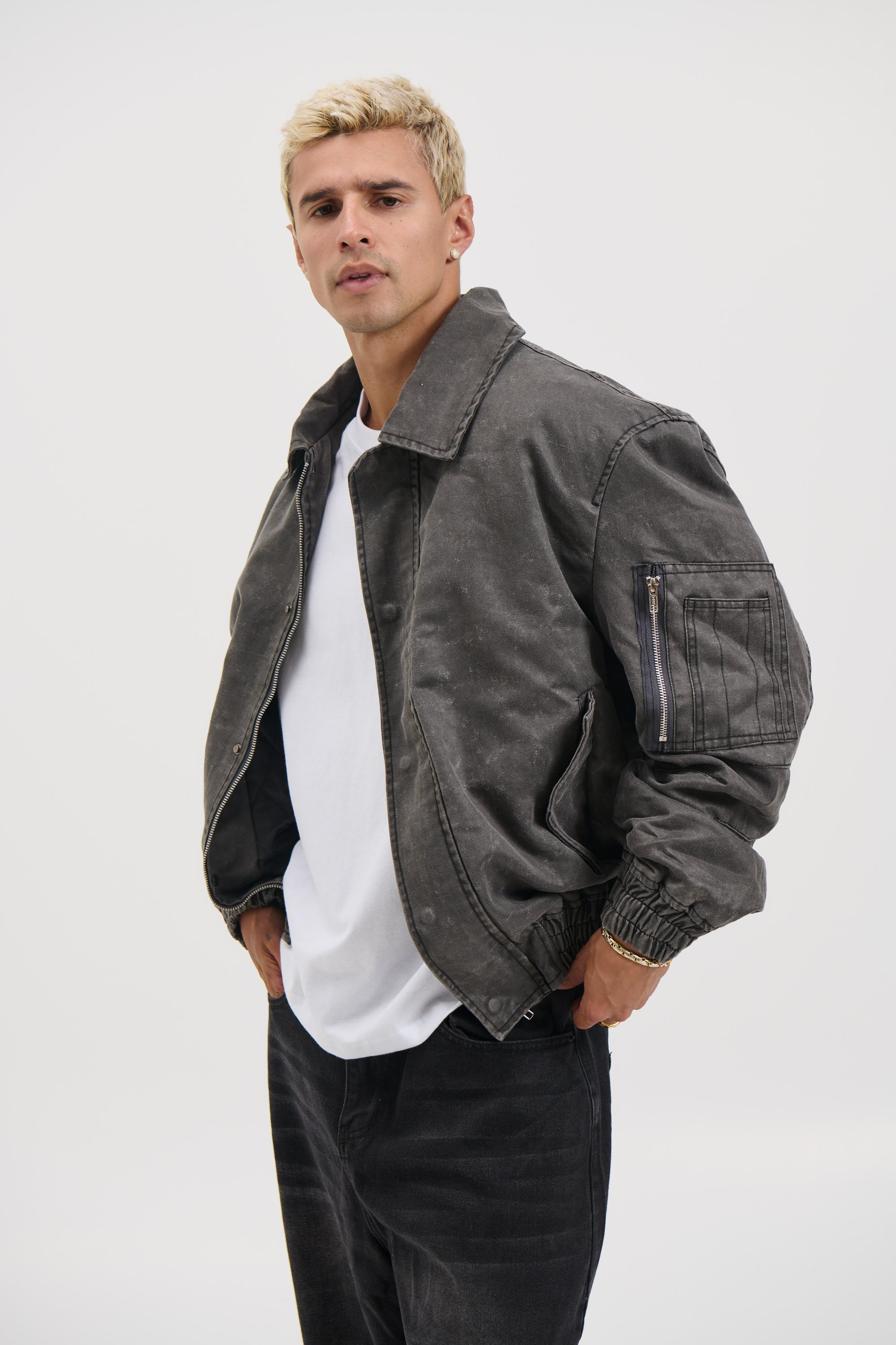 Washed Bomber Jacket Charcoal